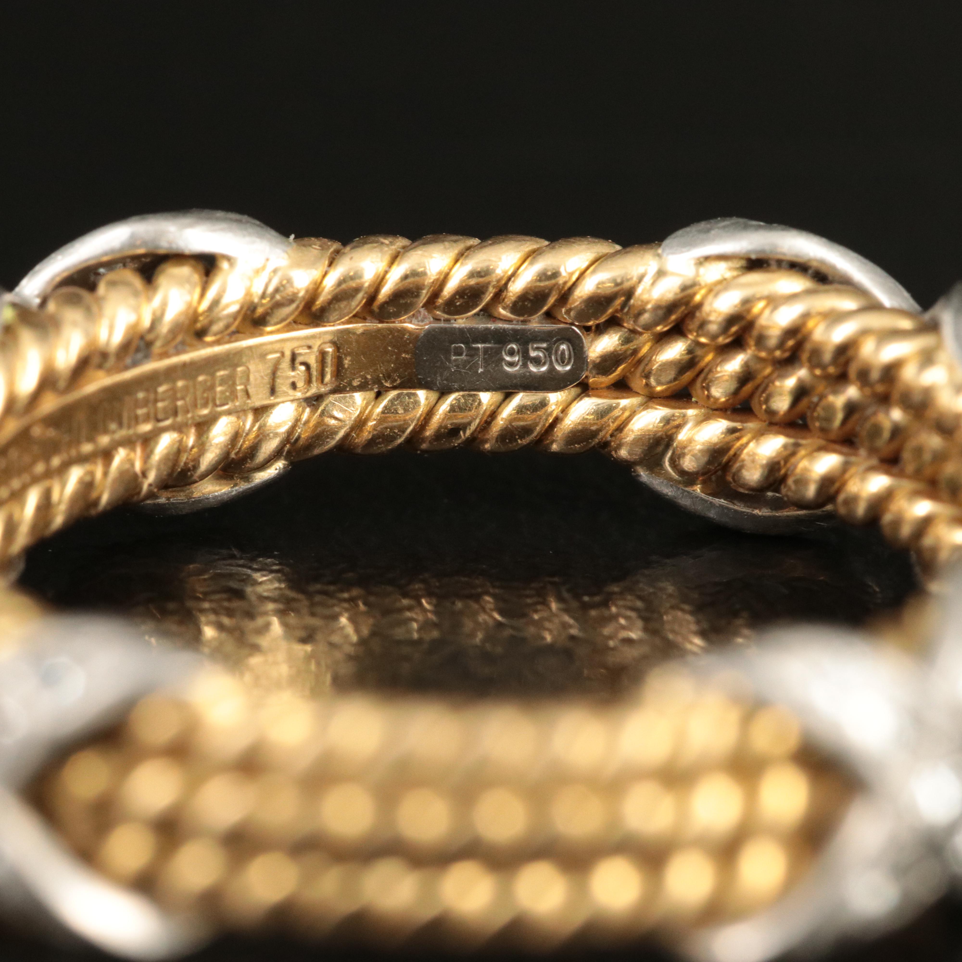 Jean Schlumberger for Tiffany & Co. 18K Platinum and Diamond Rope 3 Row X Ring