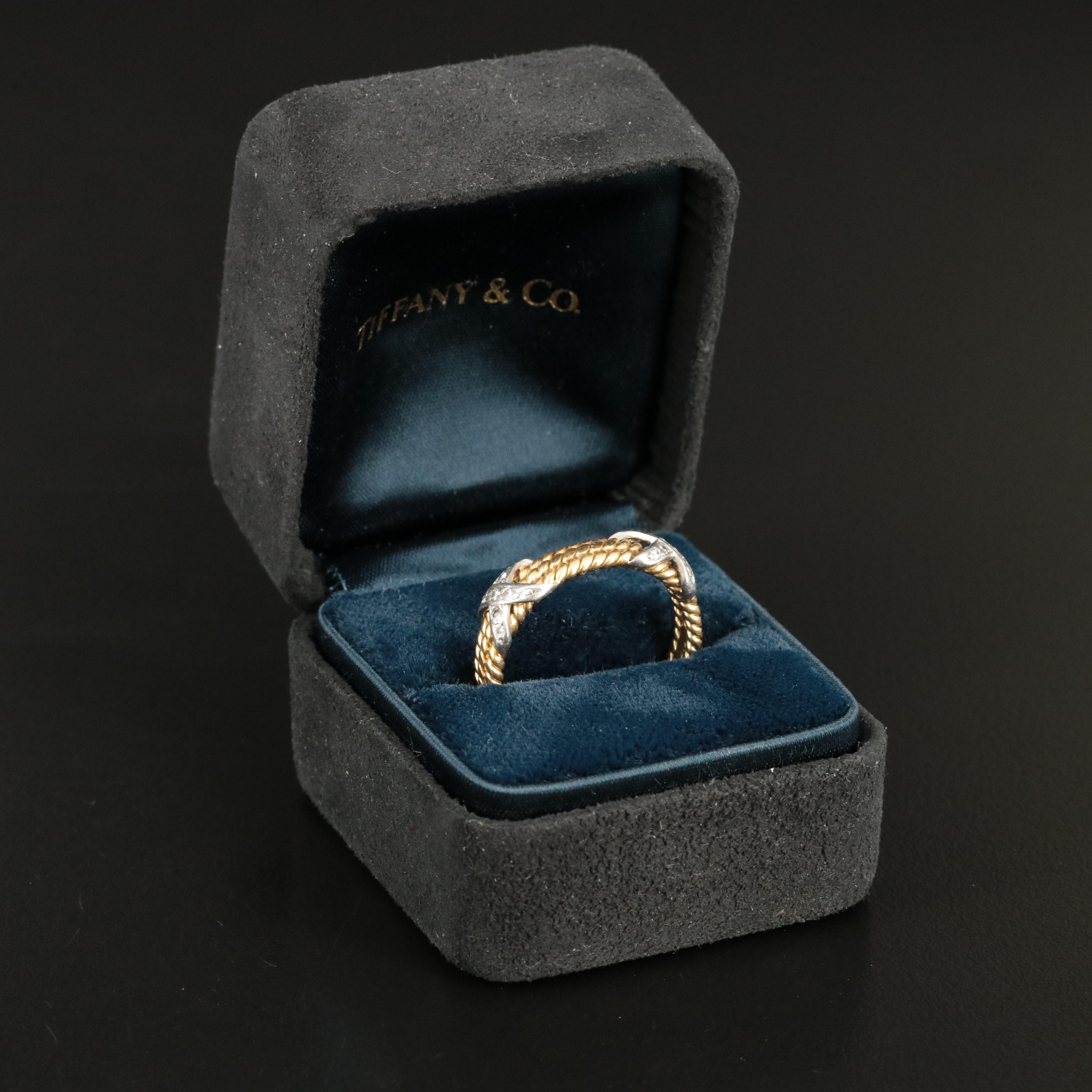 Jean Schlumberger for Tiffany & Co. 18K Platinum and Diamond Rope 3 Row X Ring