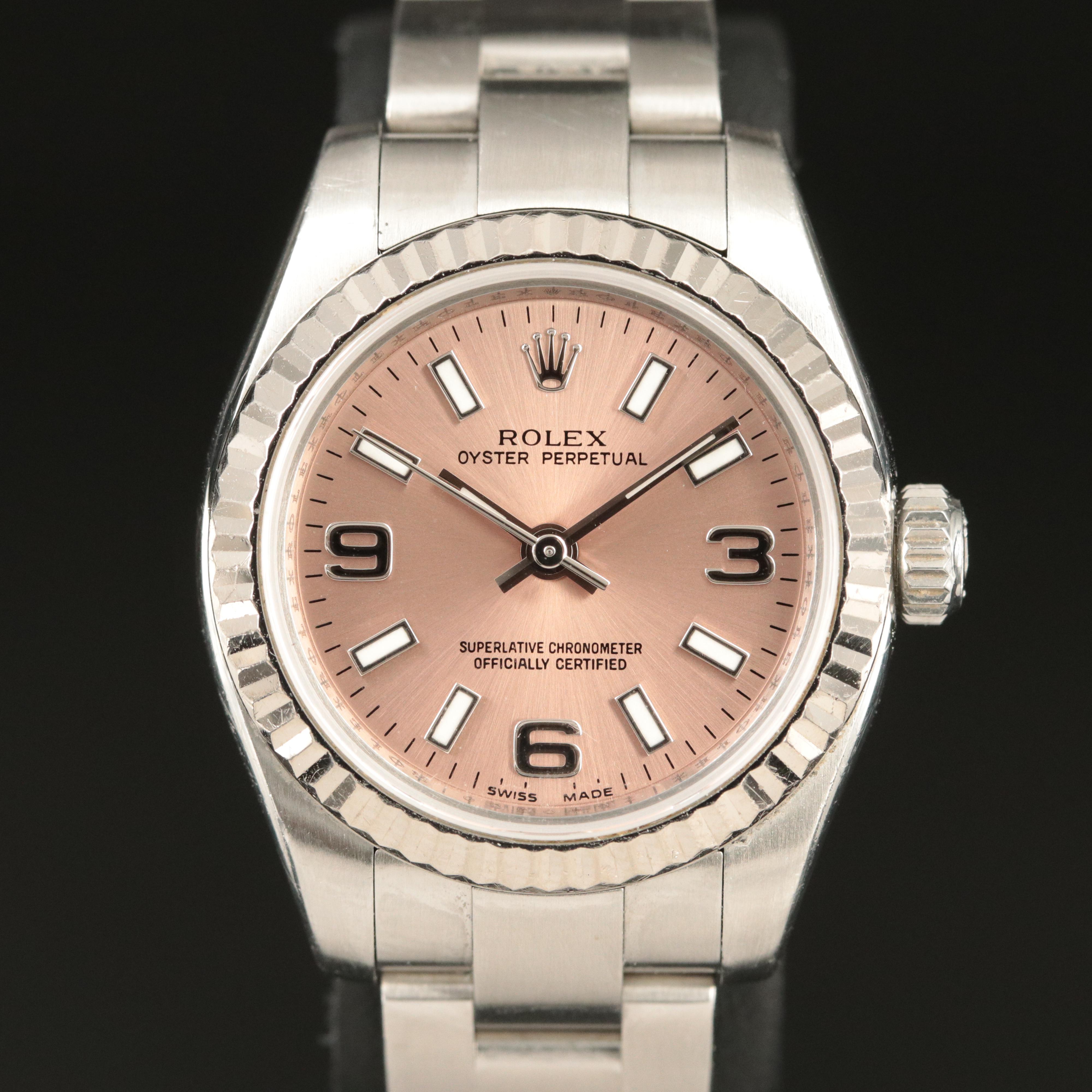2007 Rolex Oyster Perpetual Salmon Dial Stainless Steel Watch