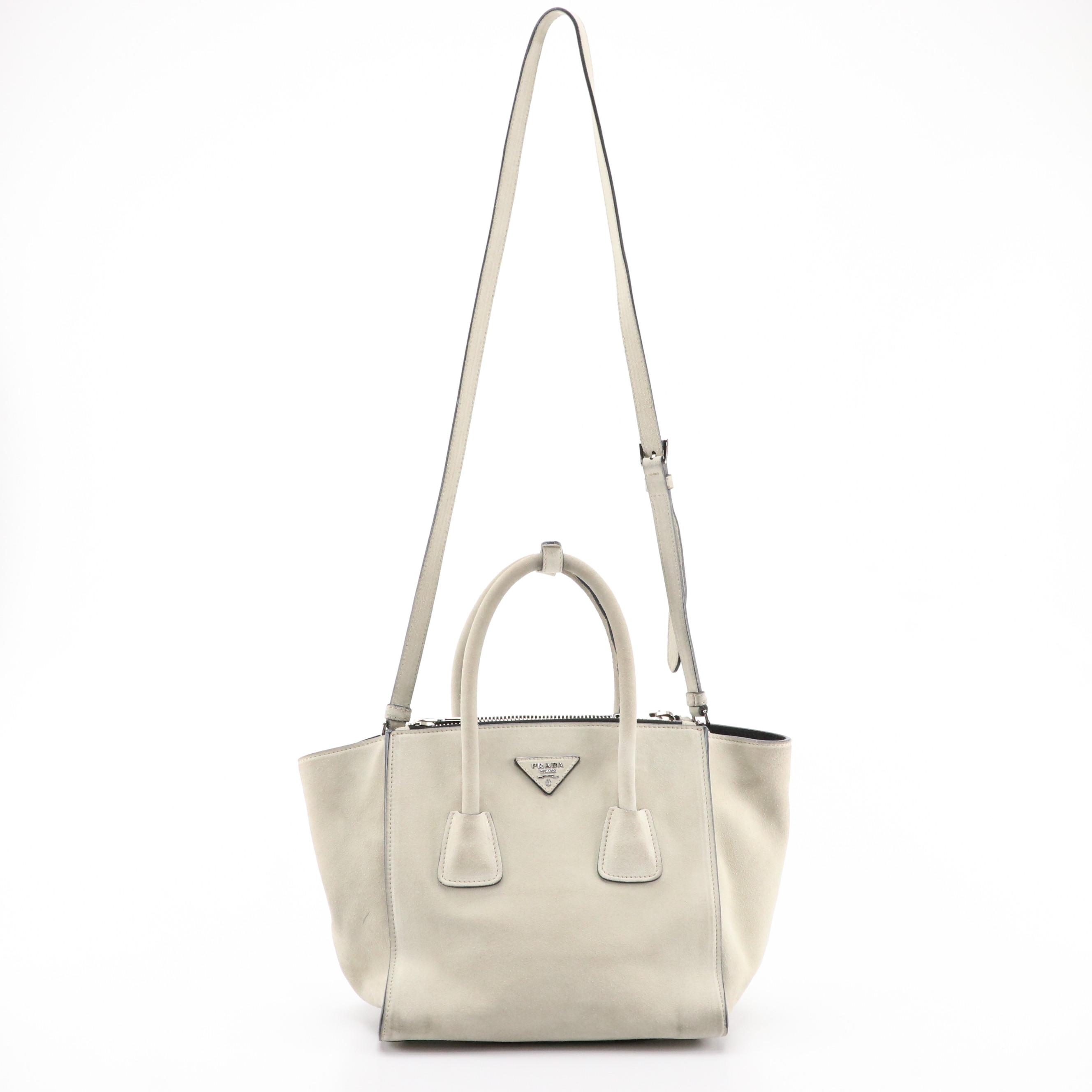 Prada Light Grey Scamosciato Twin Pocket Satchel Tote Bag