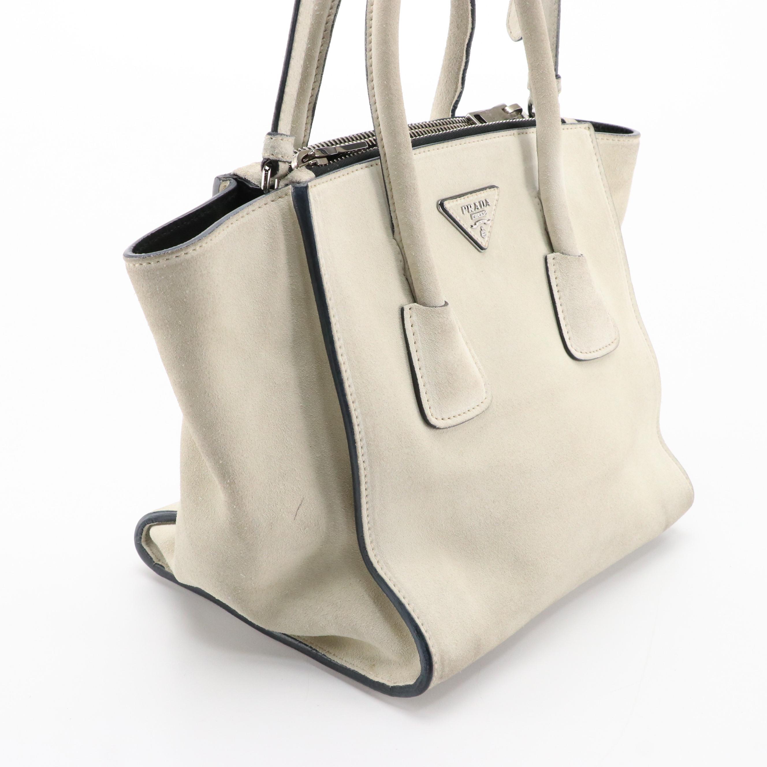 Prada Light Grey Scamosciato Twin Pocket Satchel Tote Bag