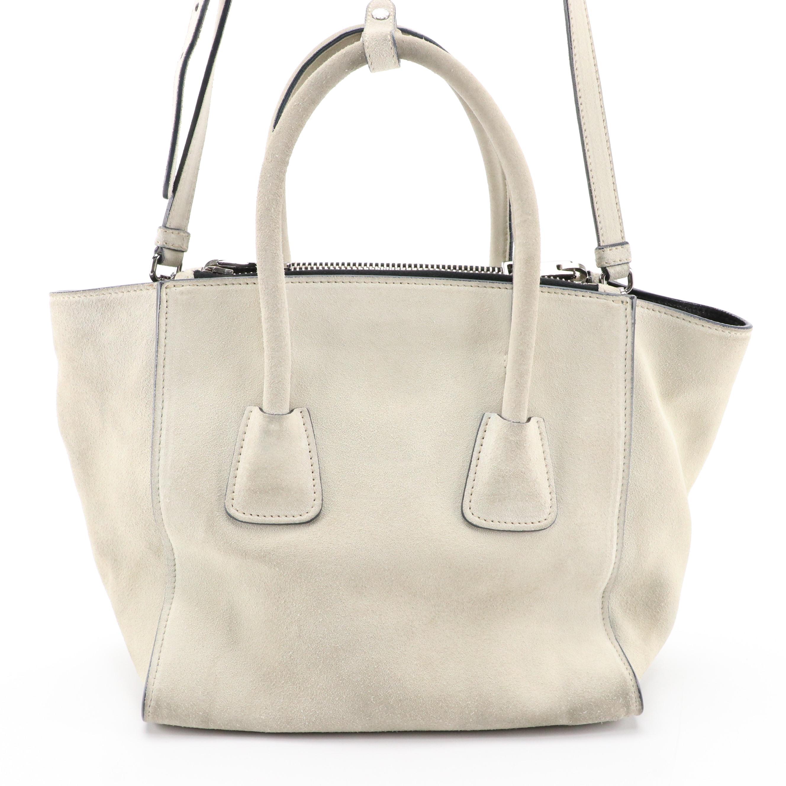 Prada Light Grey Scamosciato Twin Pocket Satchel Tote Bag