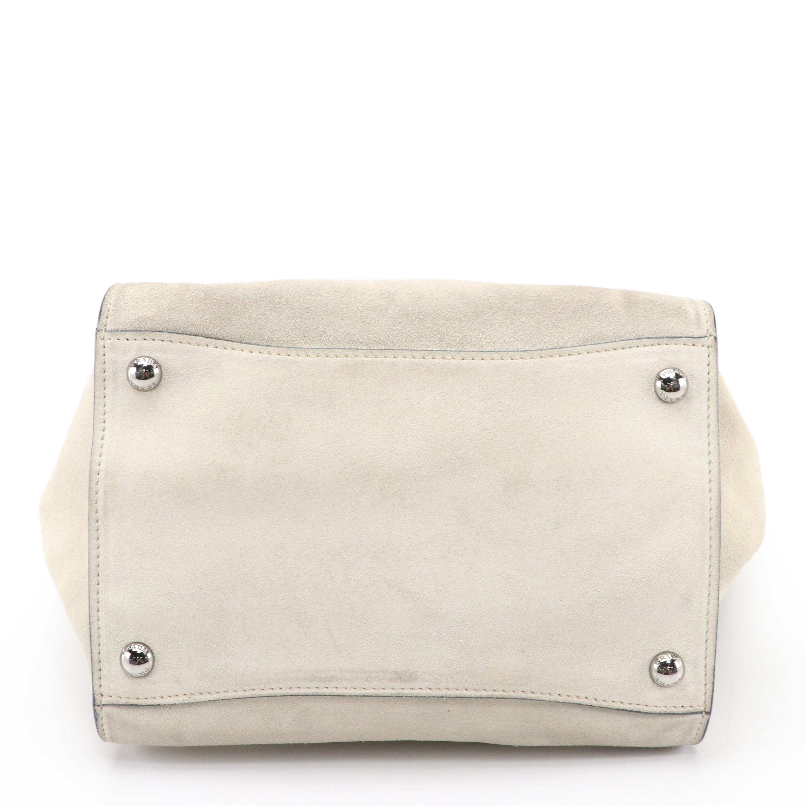 Prada Light Grey Scamosciato Twin Pocket Satchel Tote Bag