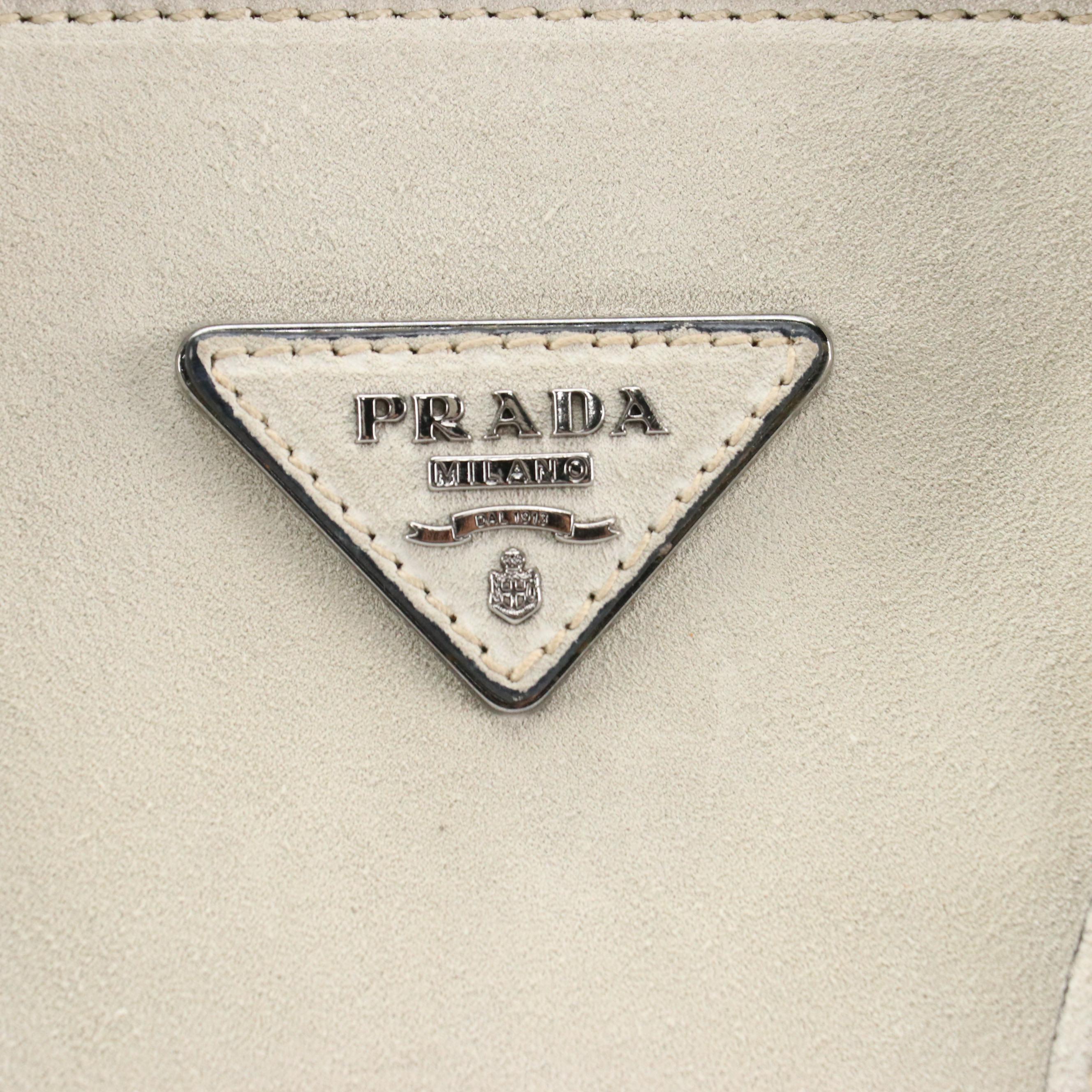Prada Light Grey Scamosciato Twin Pocket Satchel Tote Bag