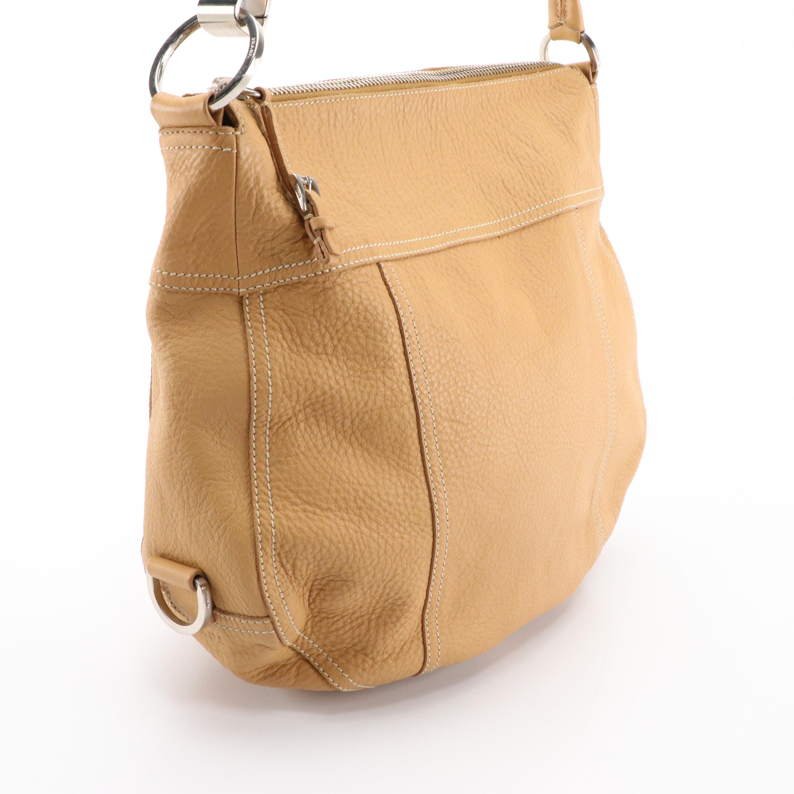 Prada Tan Grained Calf Leather Hobo Shoulder Bag