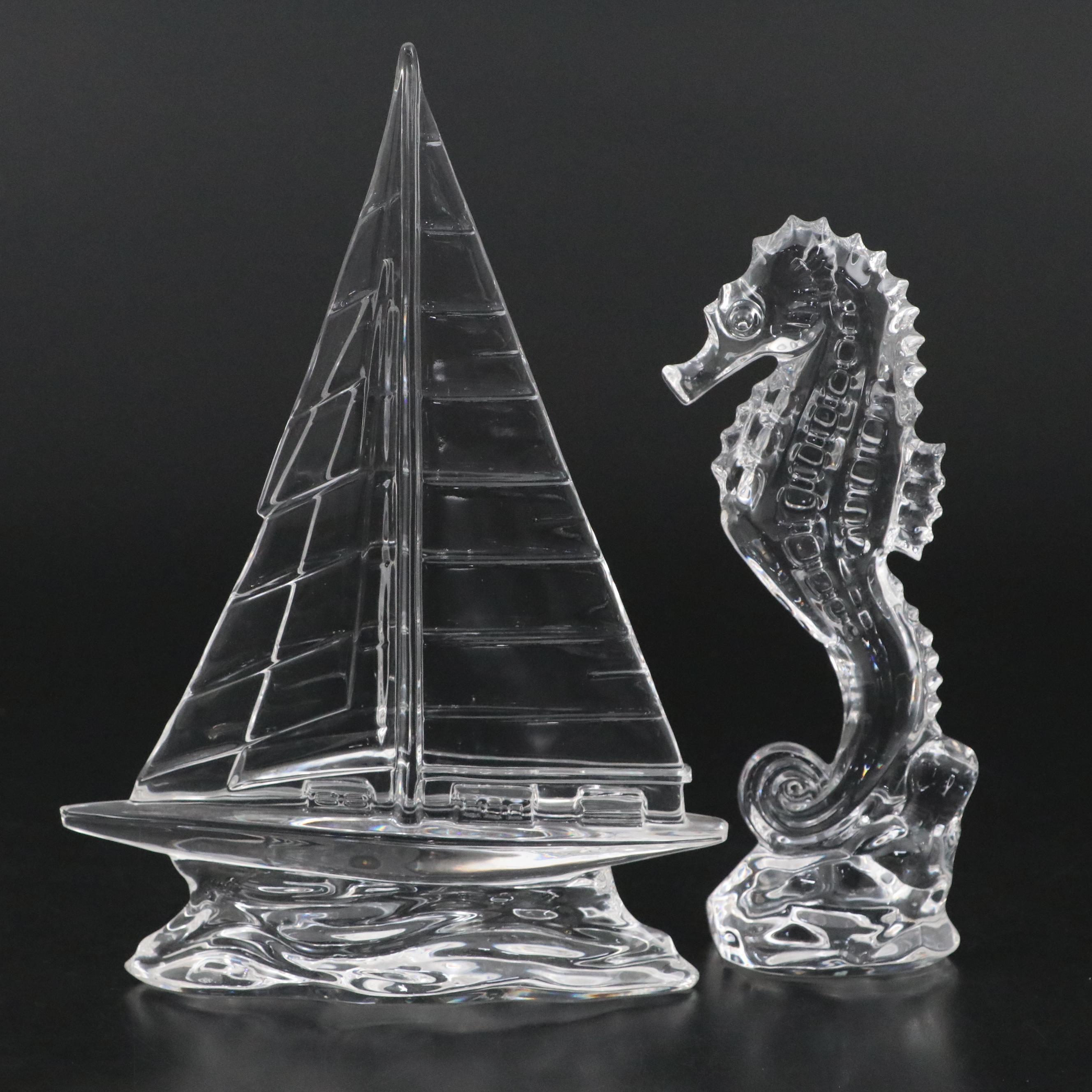 Waterford Crystal Seahorse and Sailboat Figurines