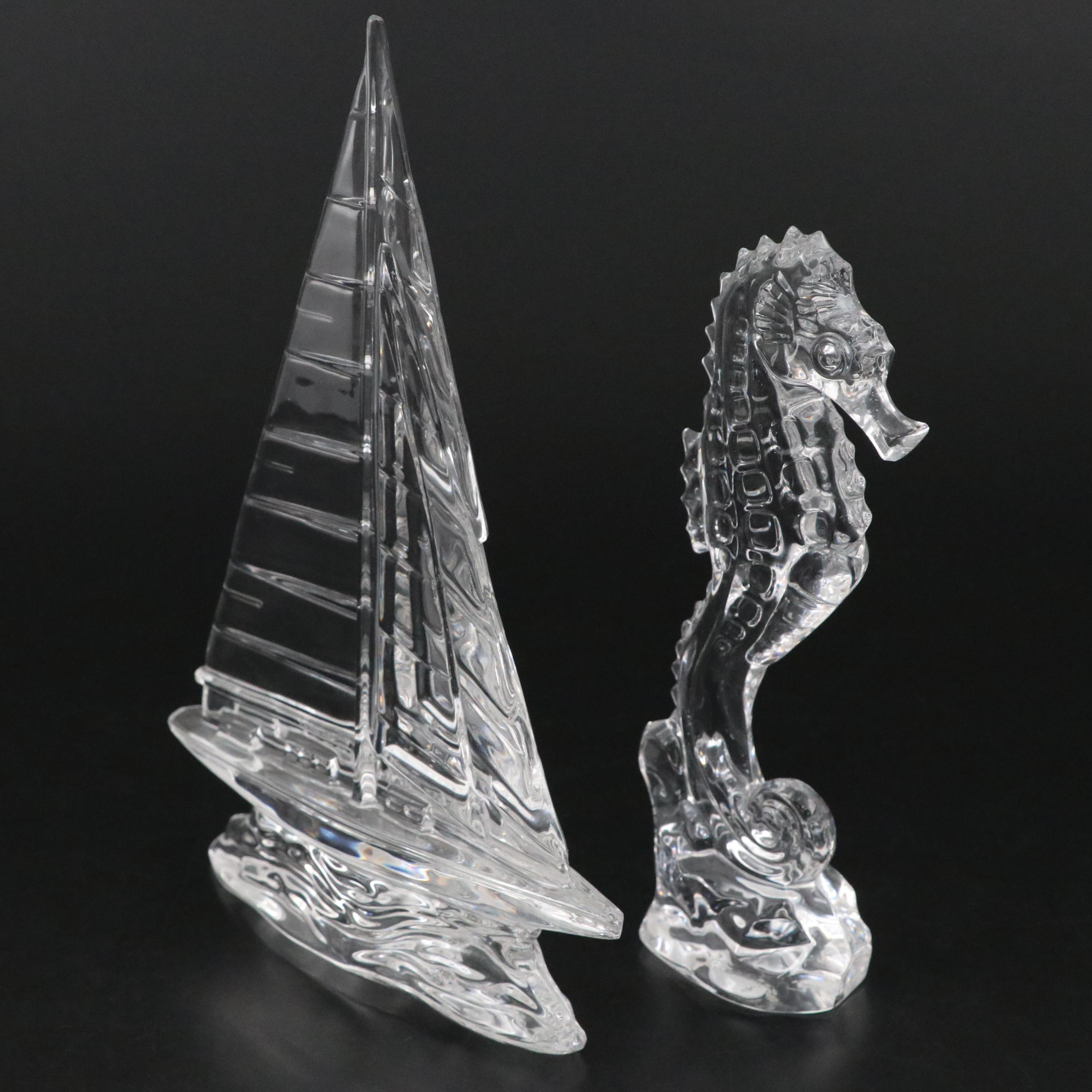 Waterford Crystal Seahorse and Sailboat Figurines