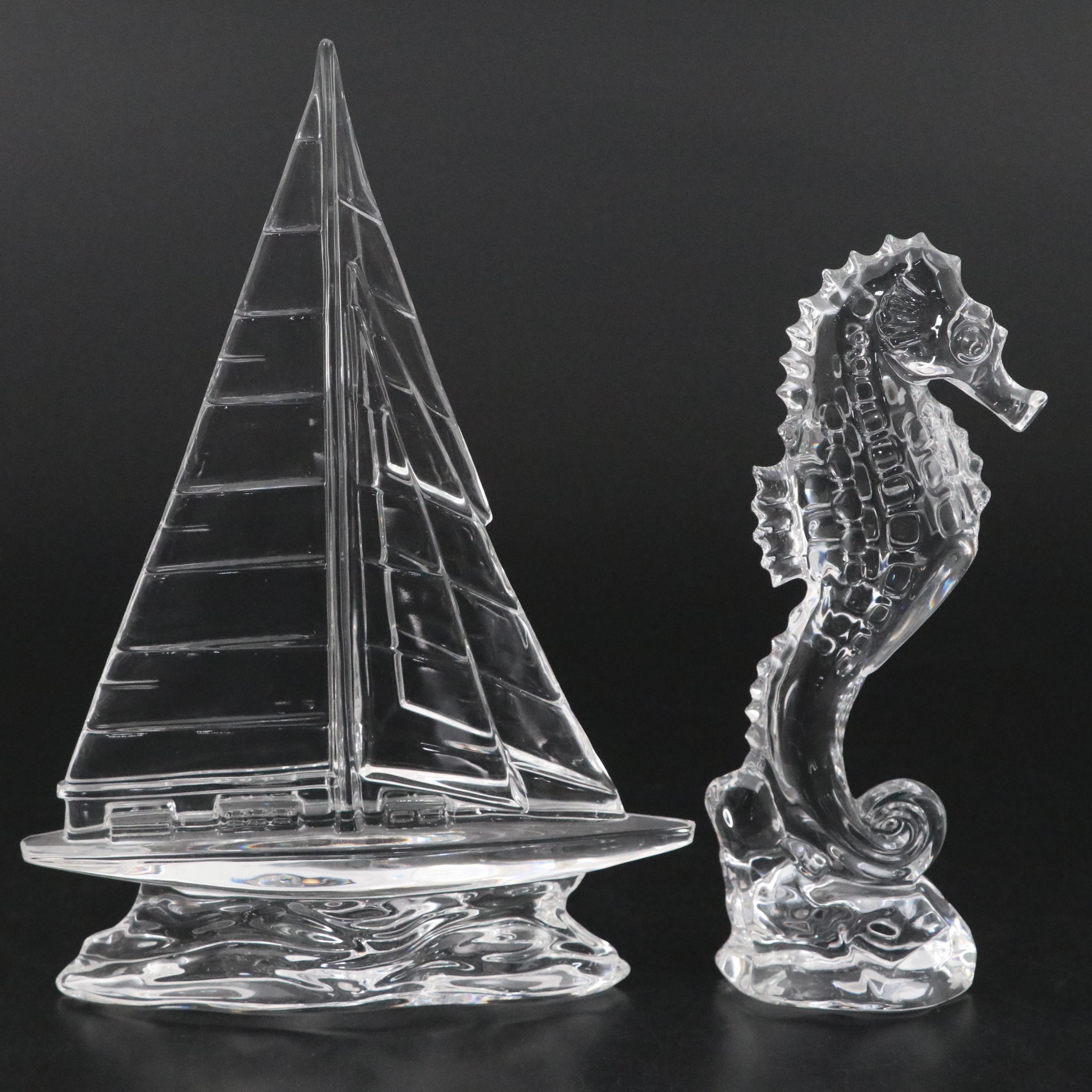 Waterford Crystal Seahorse and Sailboat Figurines