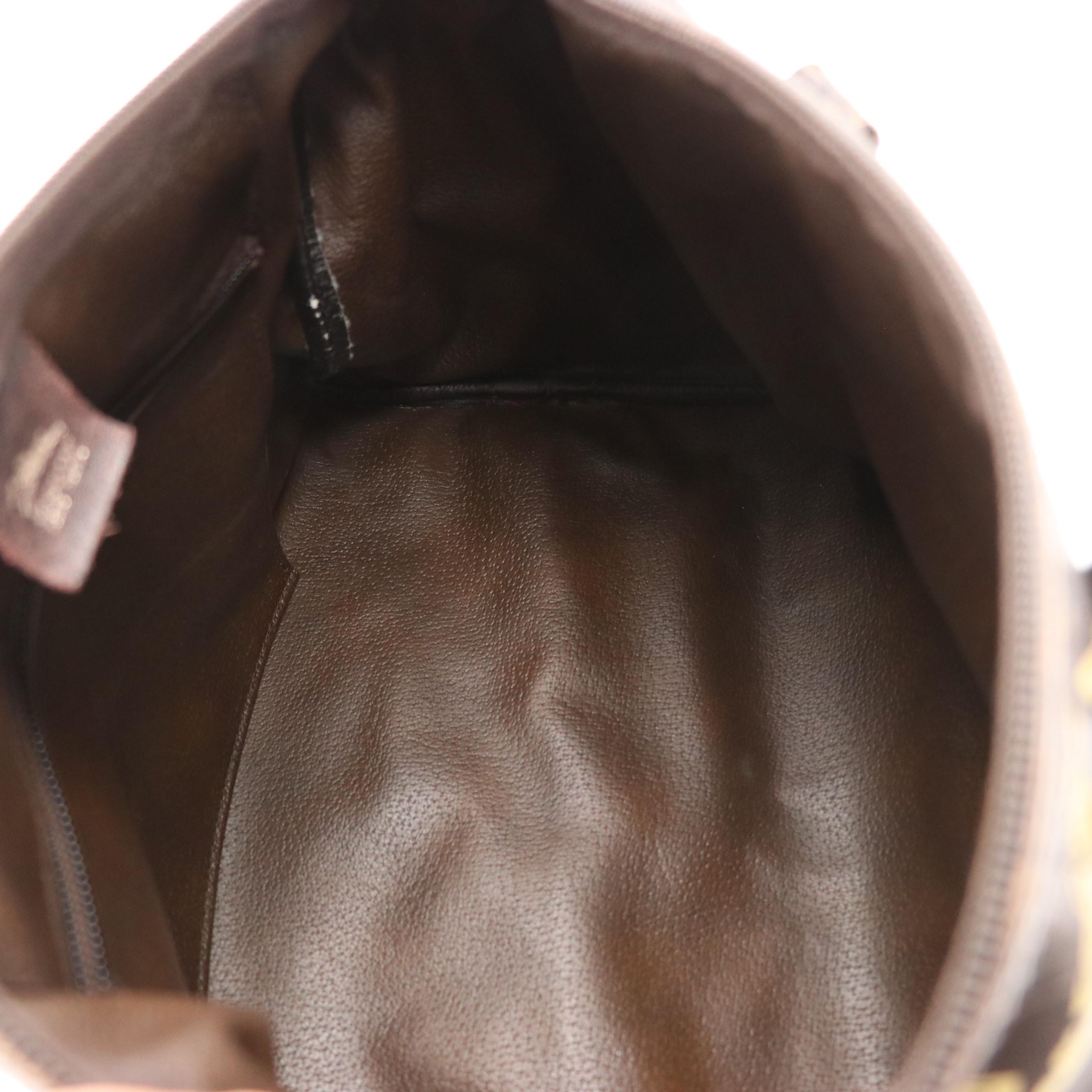 Longchamp Equestrian Print Brown Leather Boston Bag