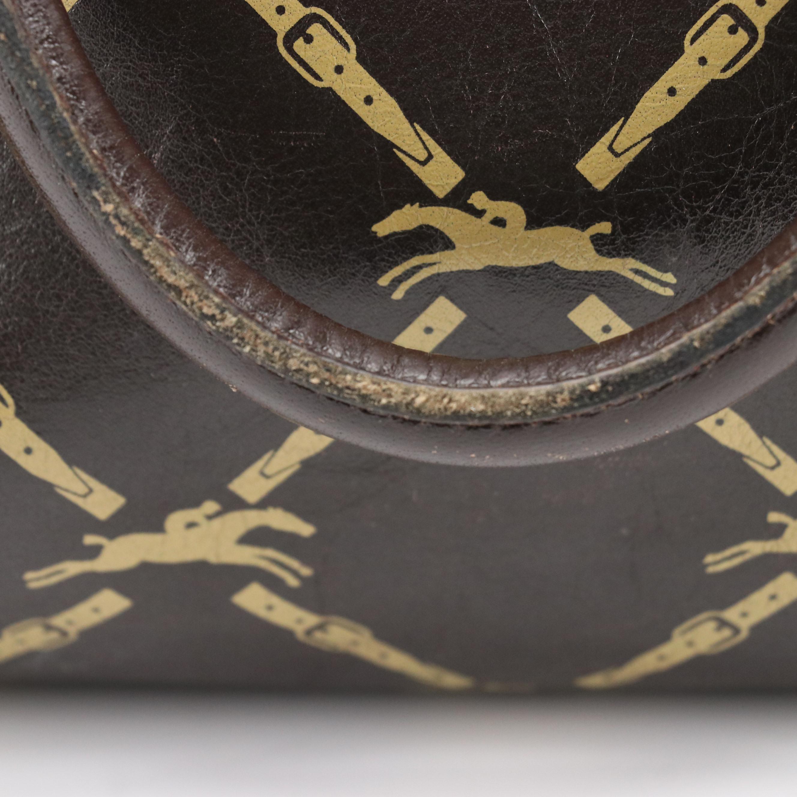 Longchamp Equestrian Print Brown Leather Boston Bag