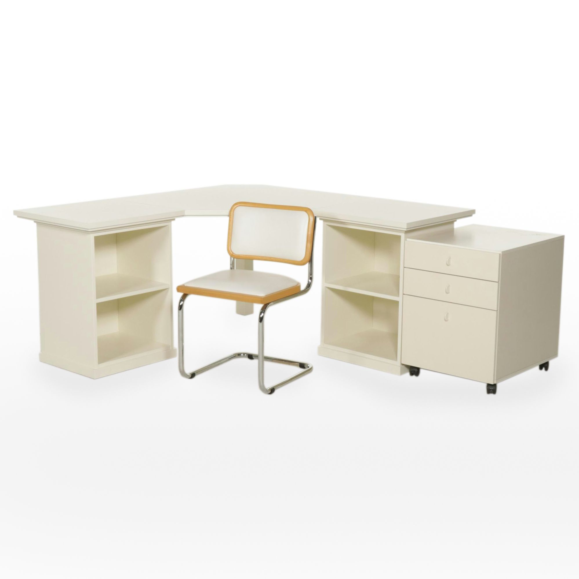 Pottery Barn Corner Desk and Workbench Cantilever Chair Plus File Cabinet