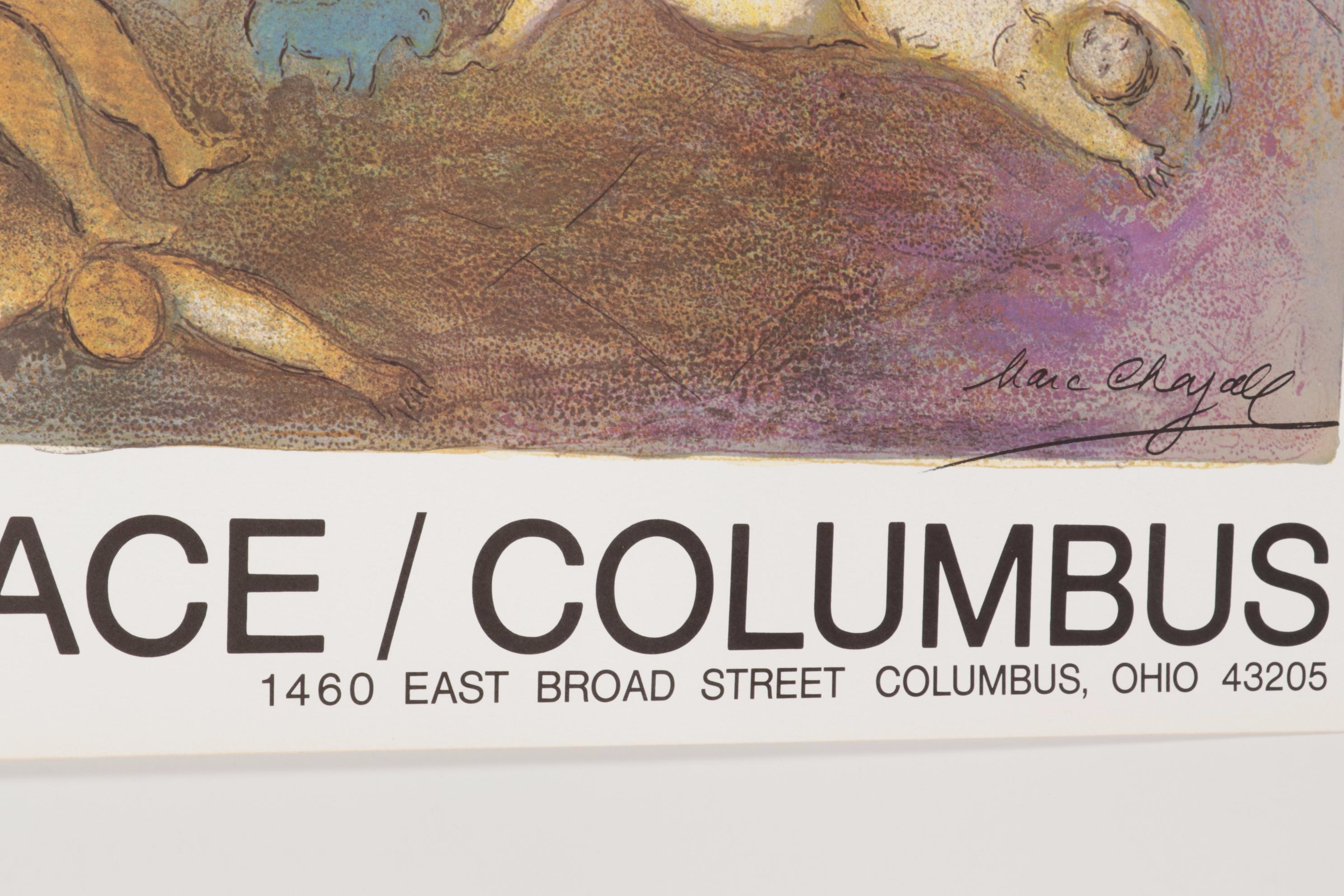 Marc Chagall Offset Lithograph Exhibition Poster For Pace Gallery, Columbus,1977