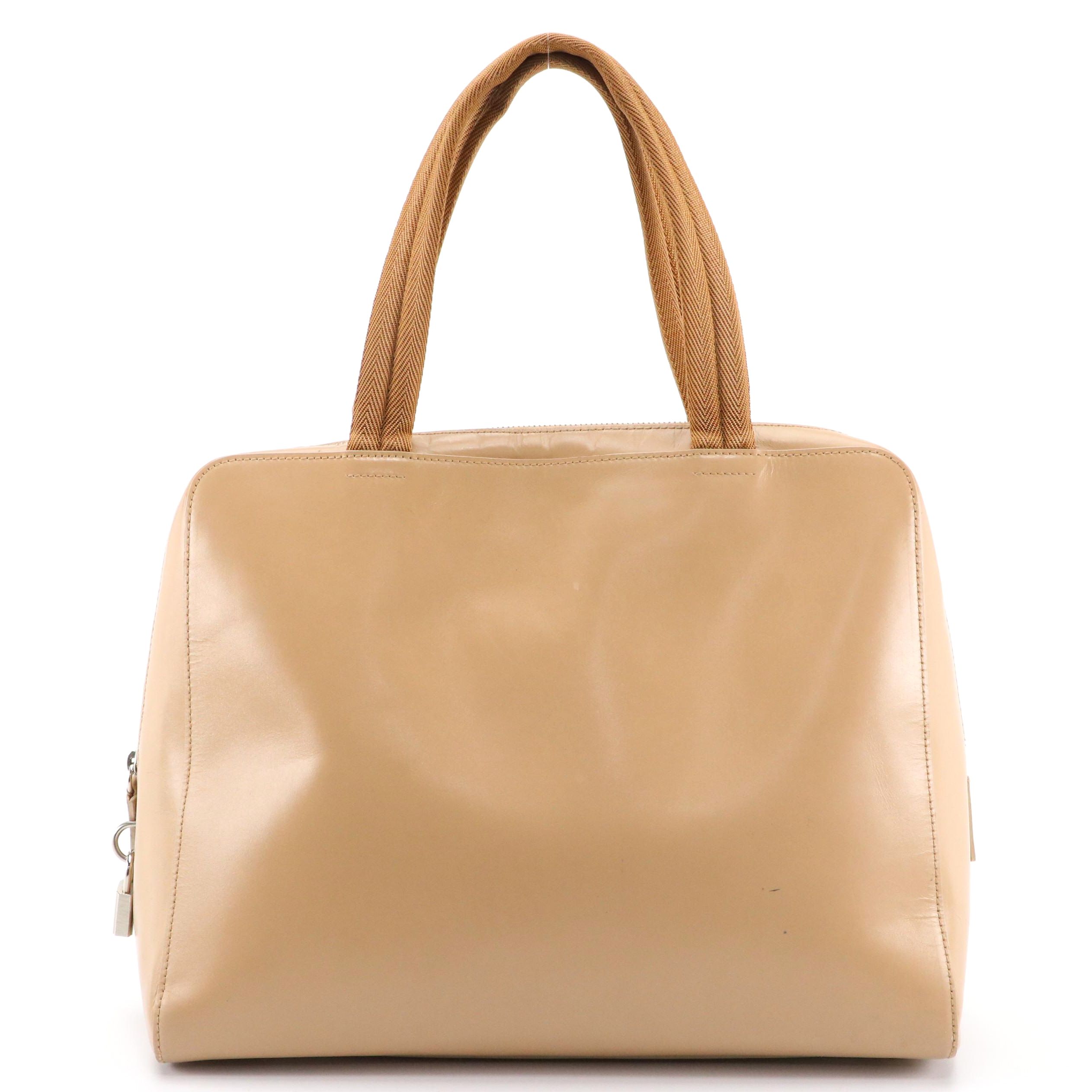 Prada Vitello Leather Business Bag with Web Strap Handle