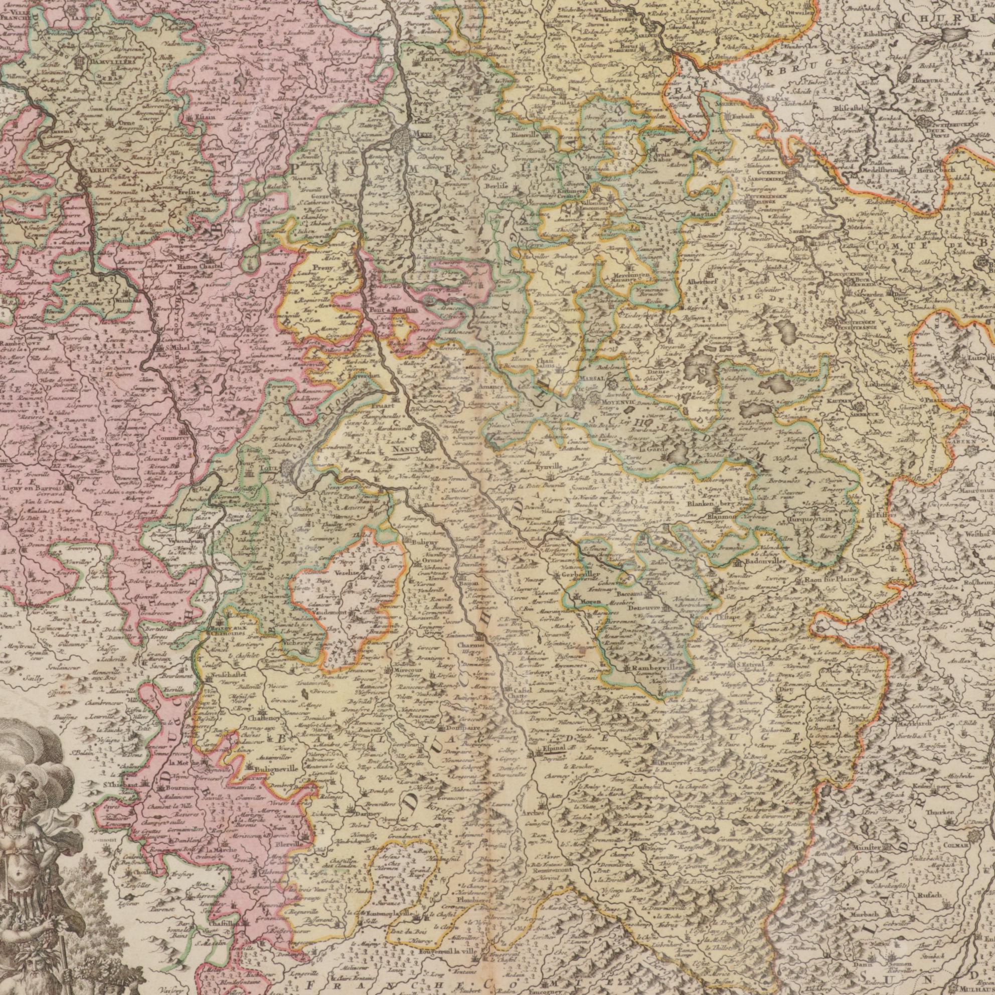 Johann Baptiste Homann Hand-Colored Engraved Map "Lotharingiae", 18th Century