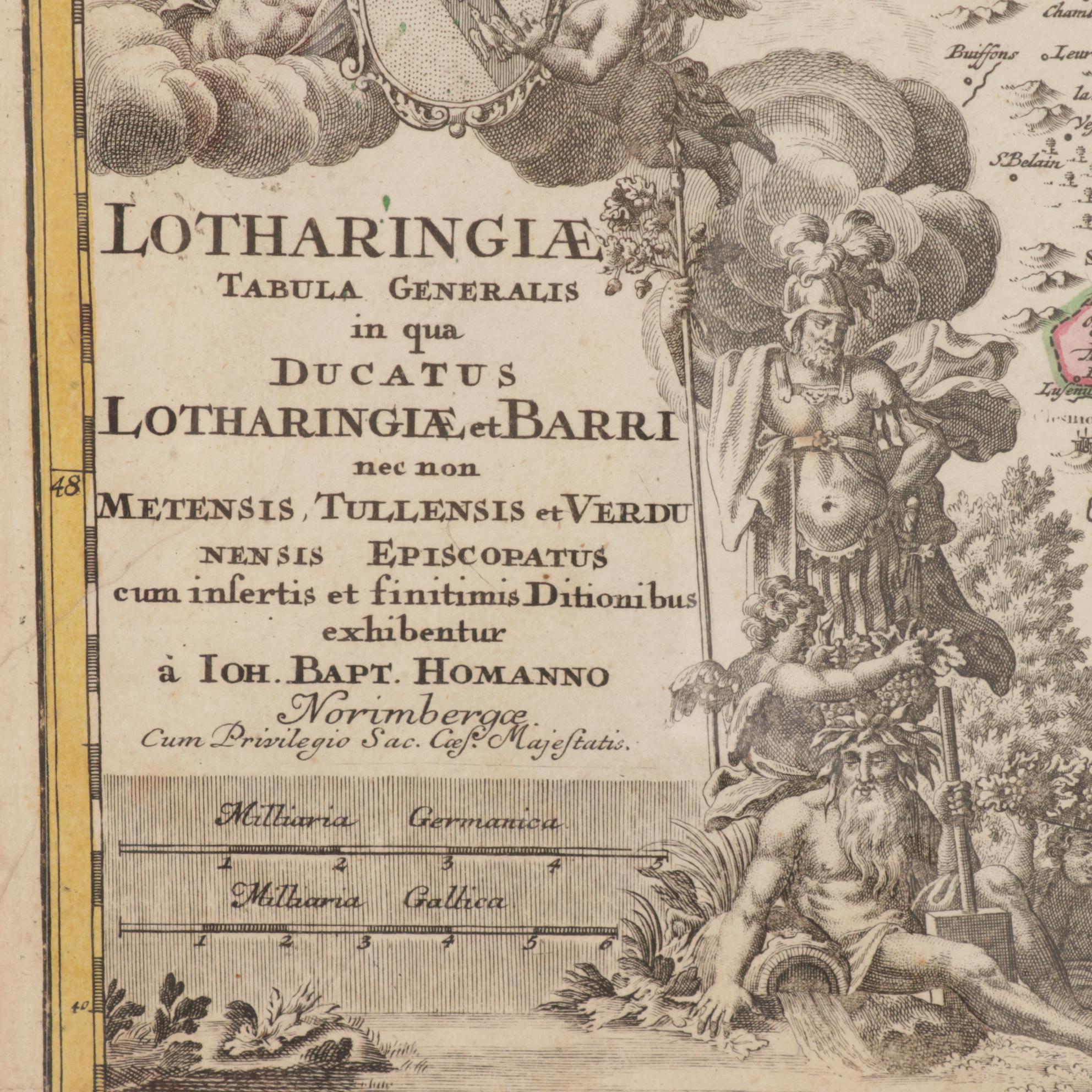 Johann Baptiste Homann Hand-Colored Engraved Map "Lotharingiae", 18th Century