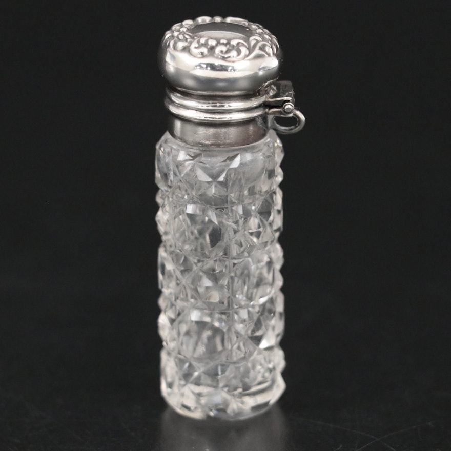 Unger Brothers Style Sterling Topped Cut Glass Perfume Bottle