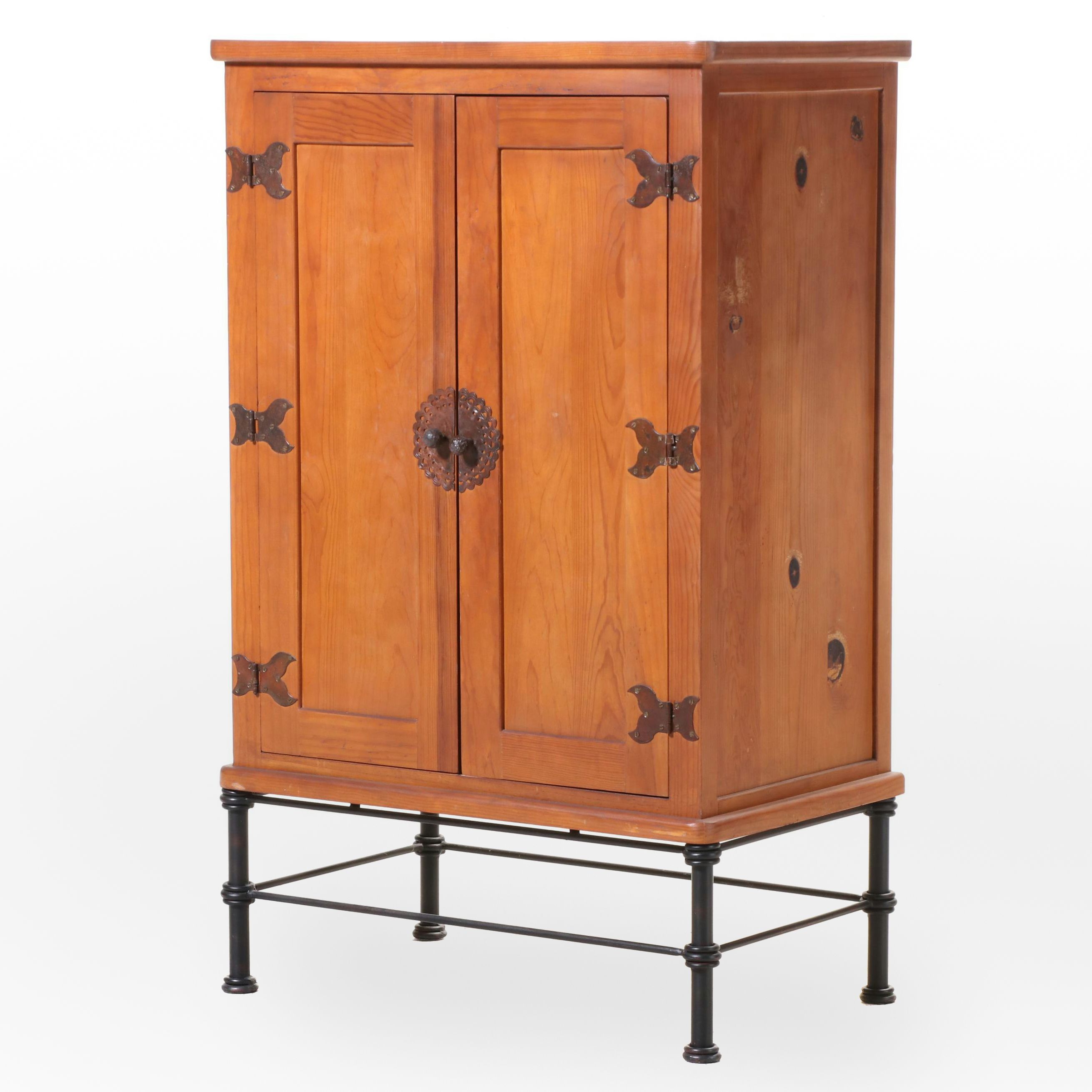 Arhaus Spanish Colonial Style Pine and Patinated Metal Media Cabinet-on ...