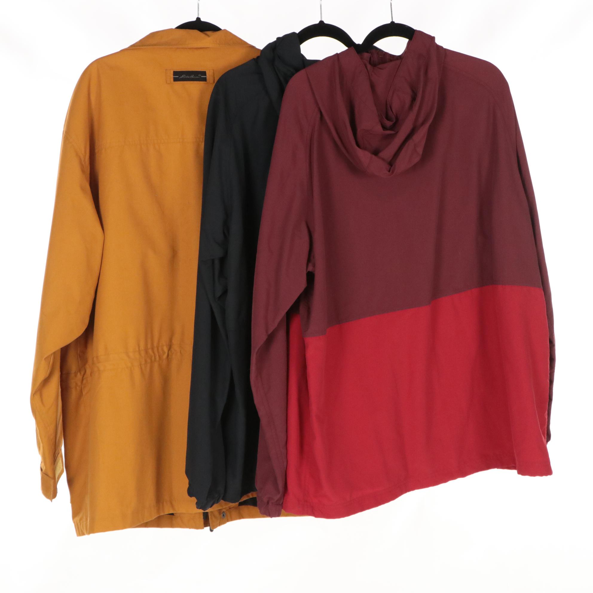 Men's L.L. Bean Half-Zip Nylon Windbreakers, Eddie Bauer Mustard Yellow Coat