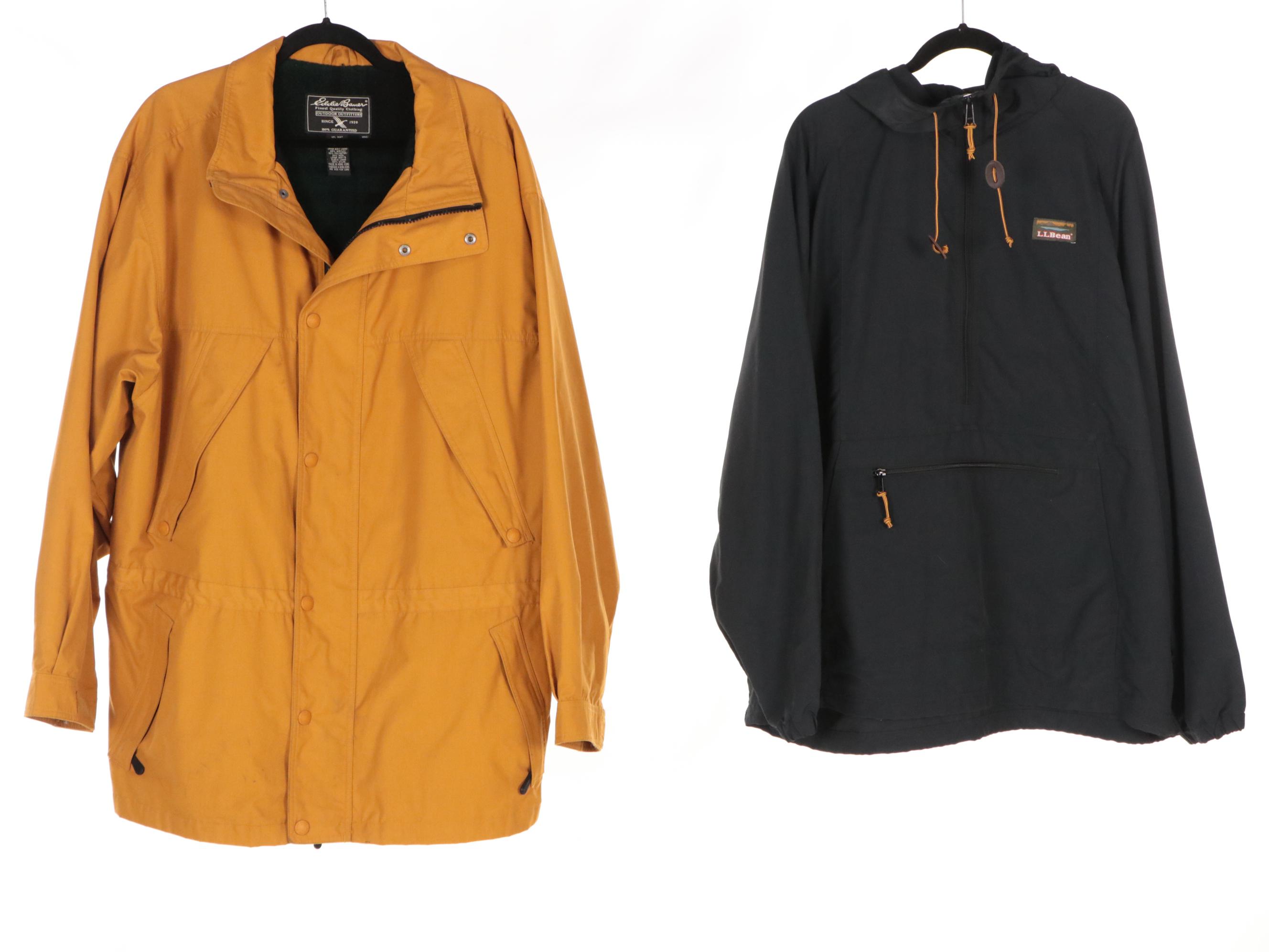 Men's L.L. Bean Half-Zip Nylon Windbreakers, Eddie Bauer Mustard Yellow Coat