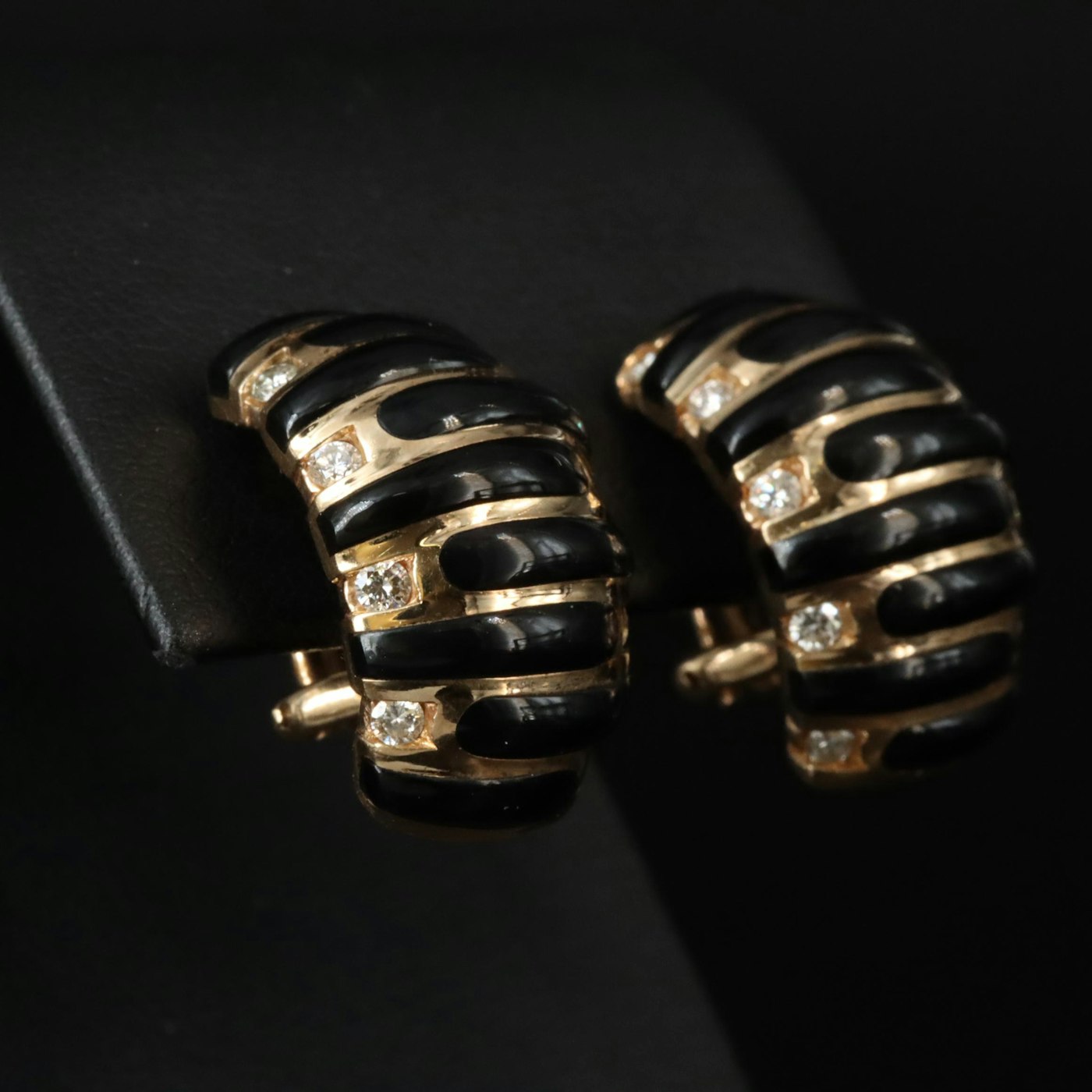 Kabana 14K Diamond and Black Onyx Inlay Earrings | EBTH