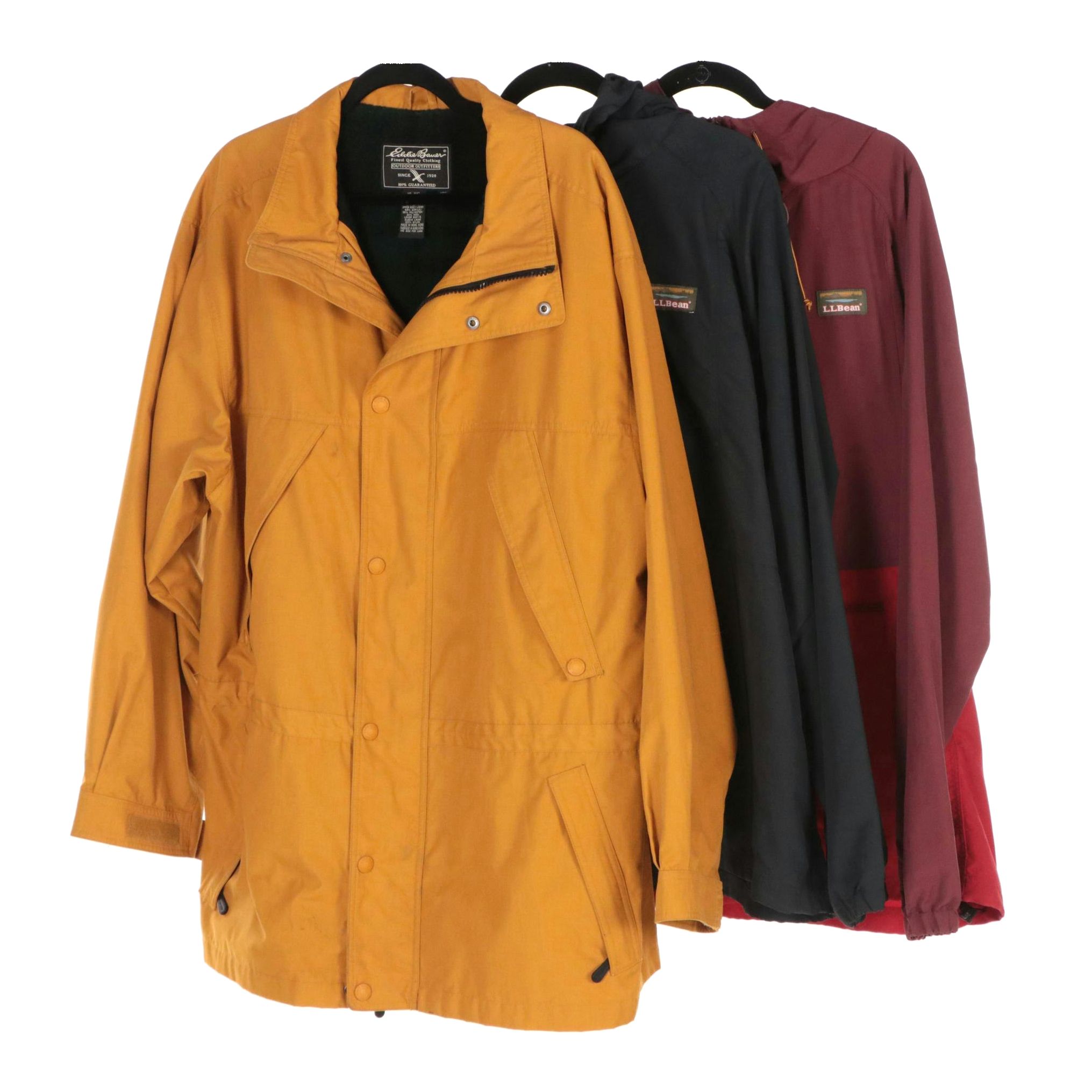 Men's L.L. Bean Half-Zip Nylon Windbreakers, Eddie Bauer Mustard Yellow Coat