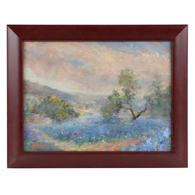 Kevin Kasik Landscape Oil Painting "Bluebonnetts with Gathering Storm," 2024