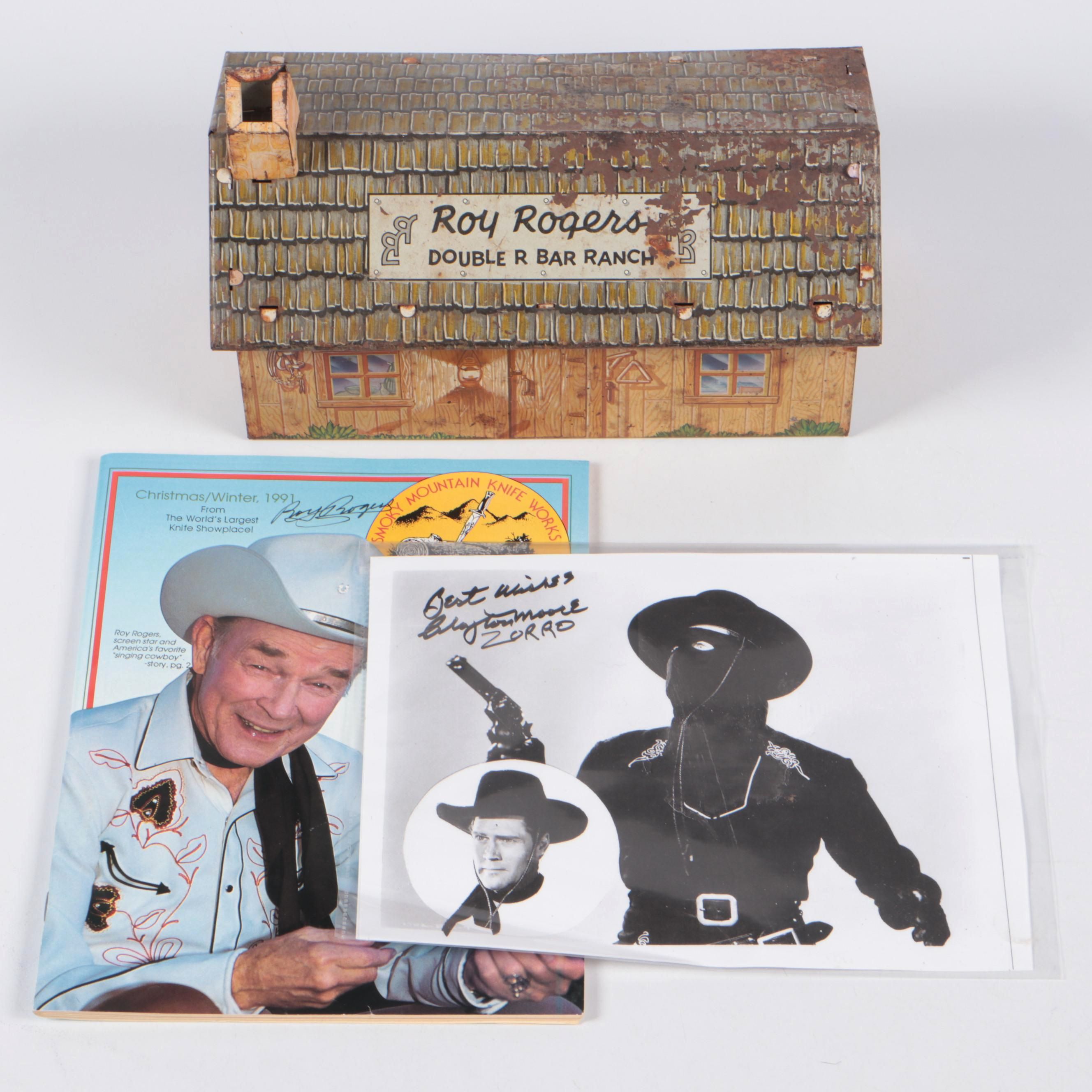 Roy Rogers Signed Magazine with Clayton Moore Signed Print and More