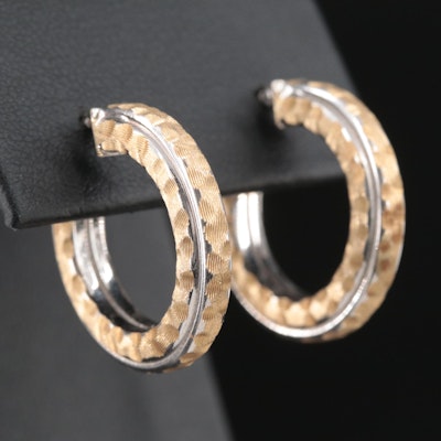 14K Two Tone Hammered Hoop Earrings