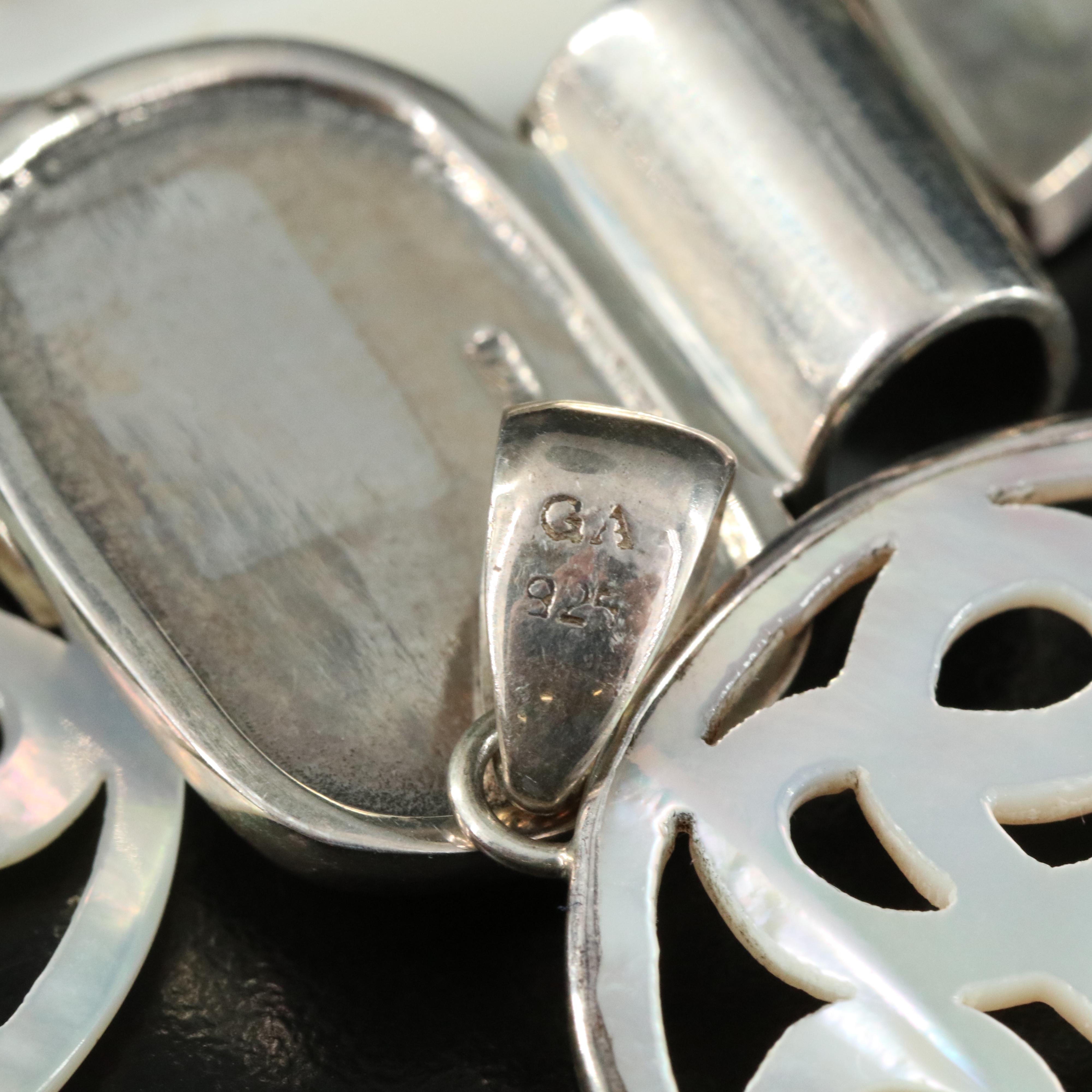 Sterling Mother of Pearl and Shell Earrings, Pendants and Bracelet