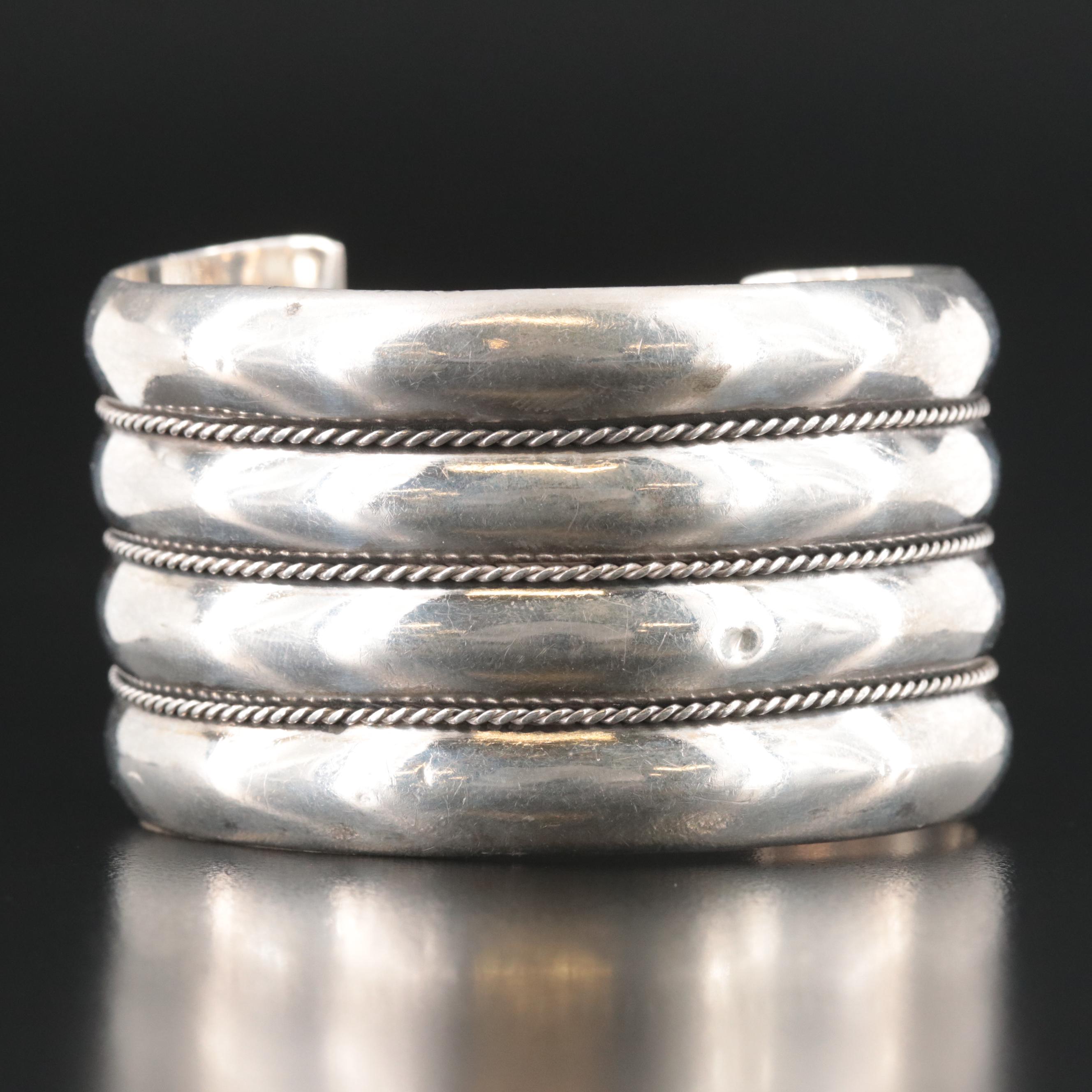 Sterling Fluted Cuff with Rope Detailing