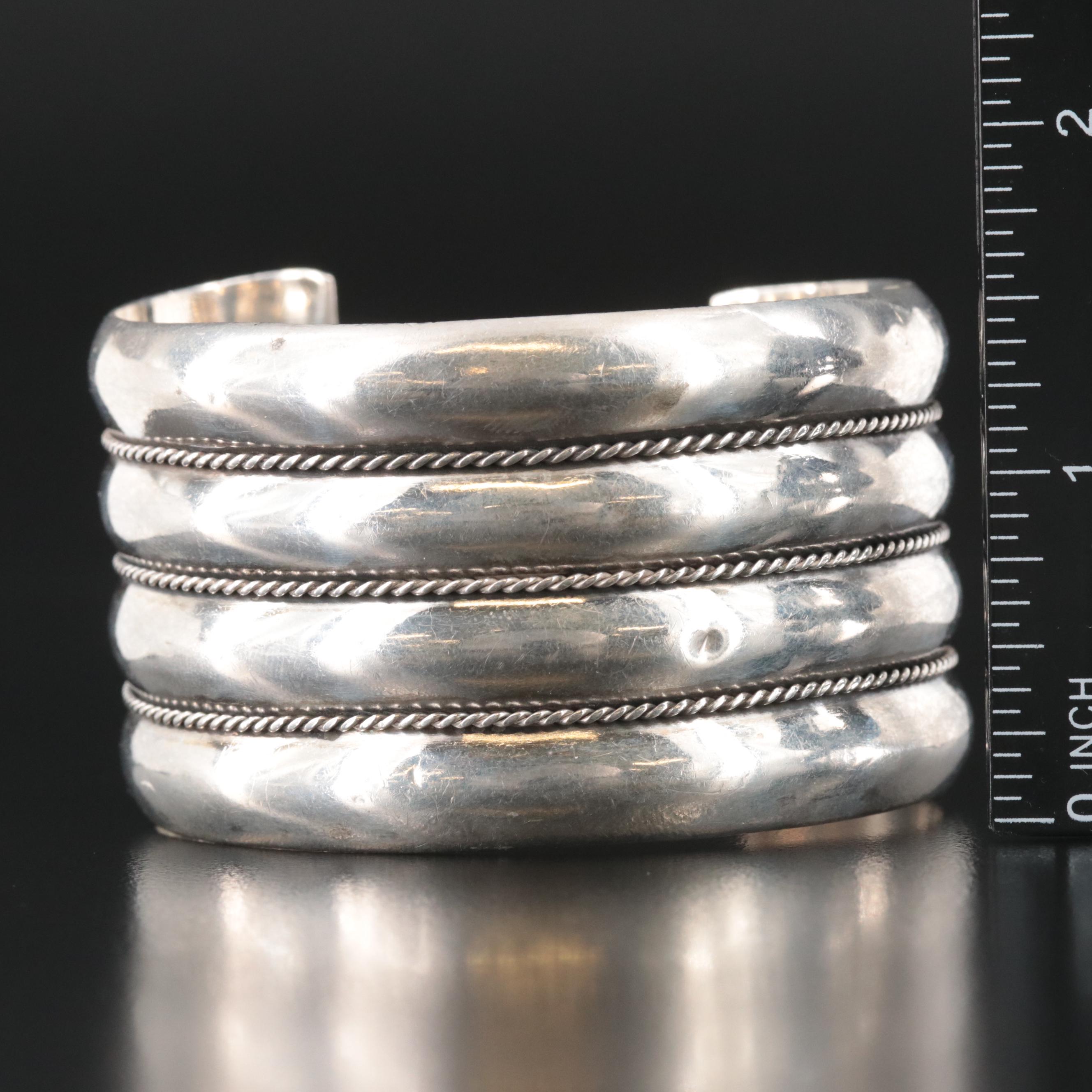 Sterling Fluted Cuff with Rope Detailing