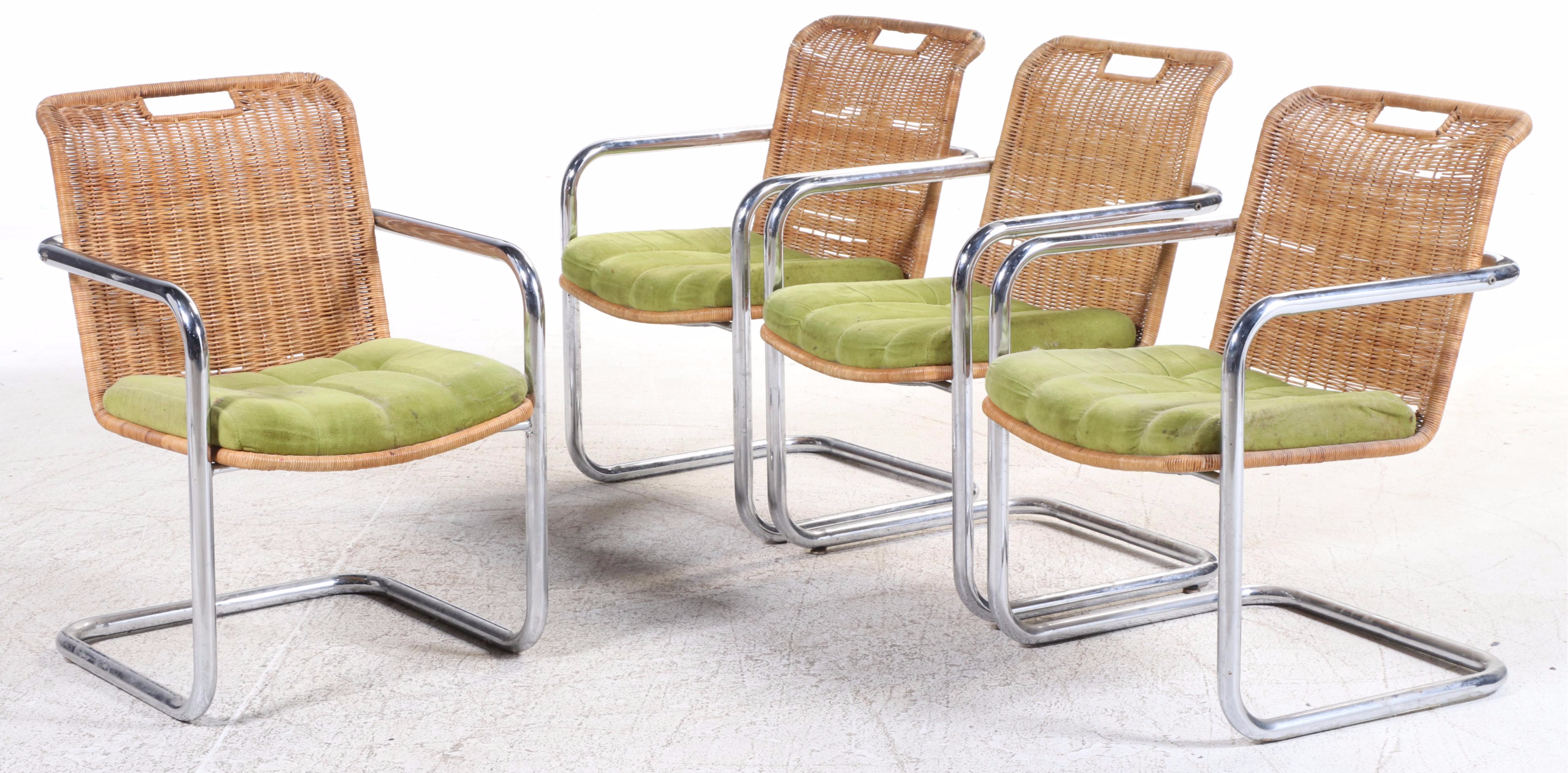 Chromcraft Chromed Metal and Wicker Dining Set, 1970s