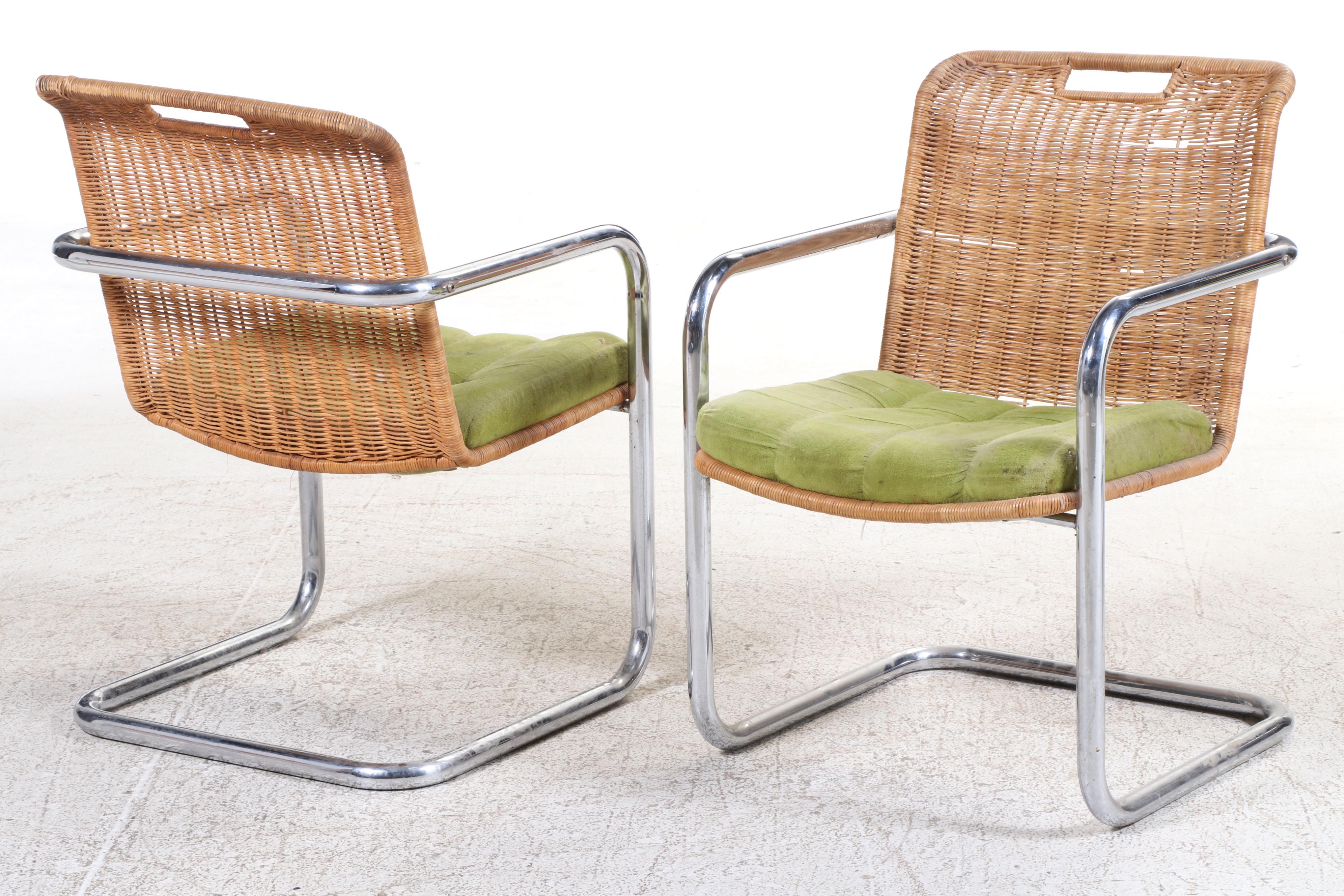 Chromcraft Chromed Metal and Wicker Dining Set, 1970s