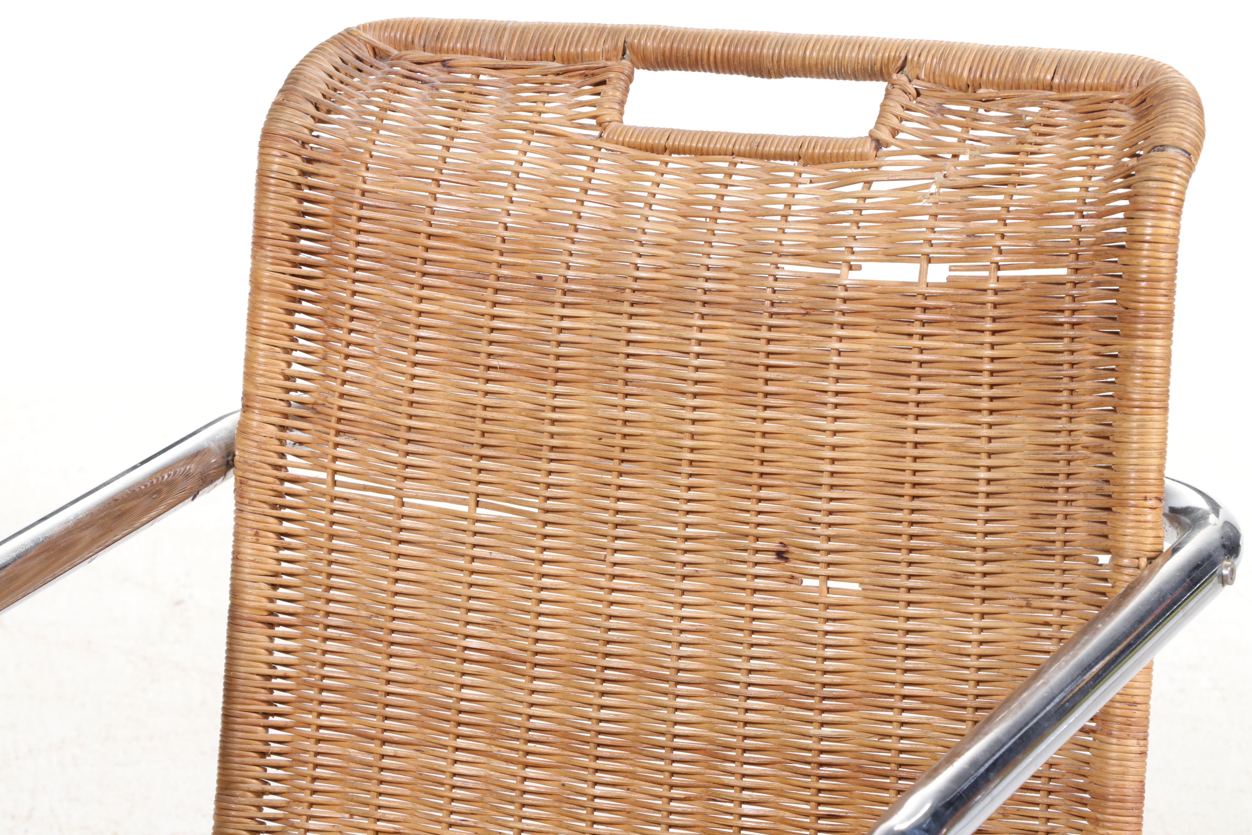 Chromcraft Chromed Metal and Wicker Dining Set, 1970s