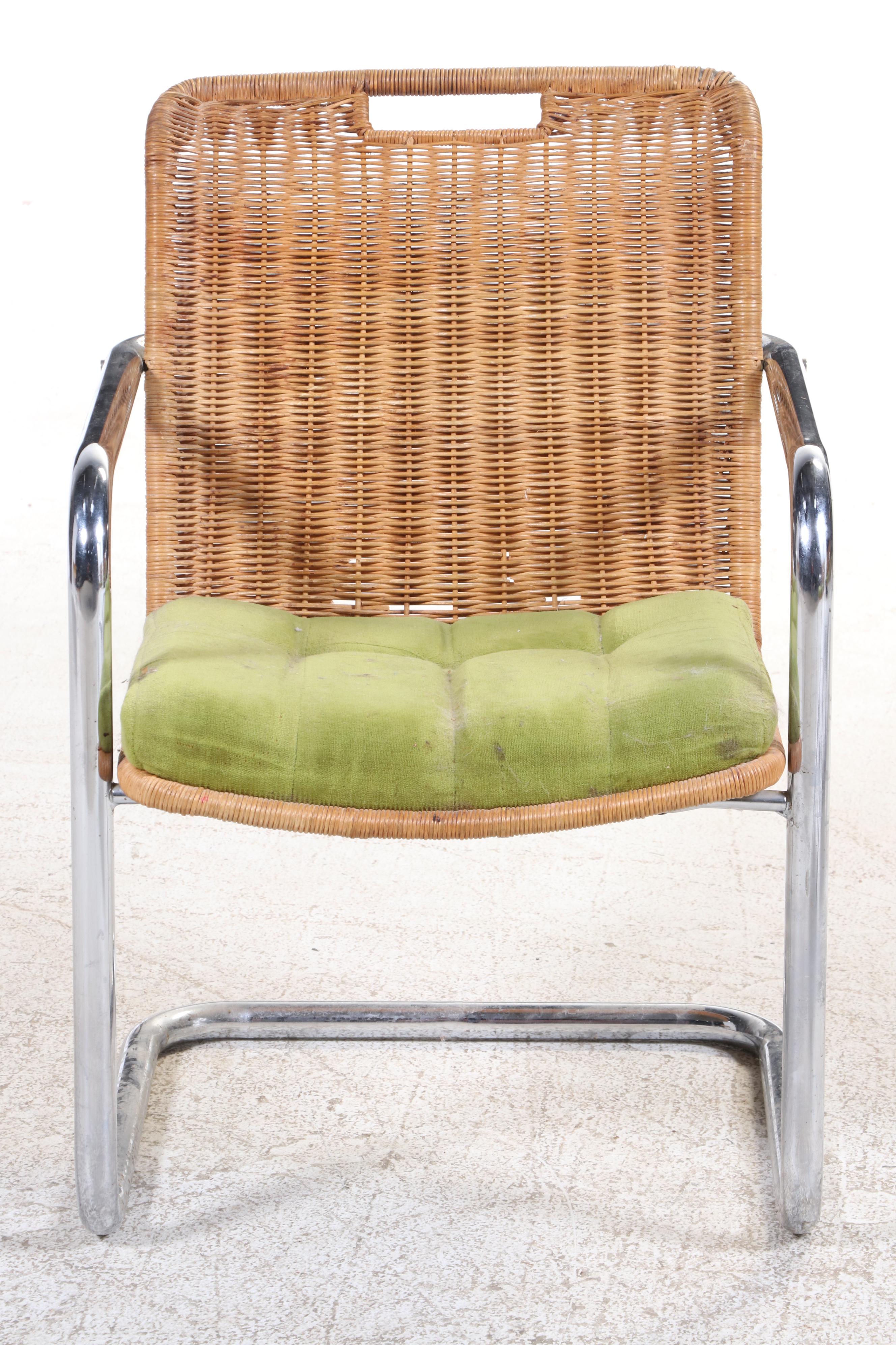 Chromcraft Chromed Metal and Wicker Dining Set, 1970s