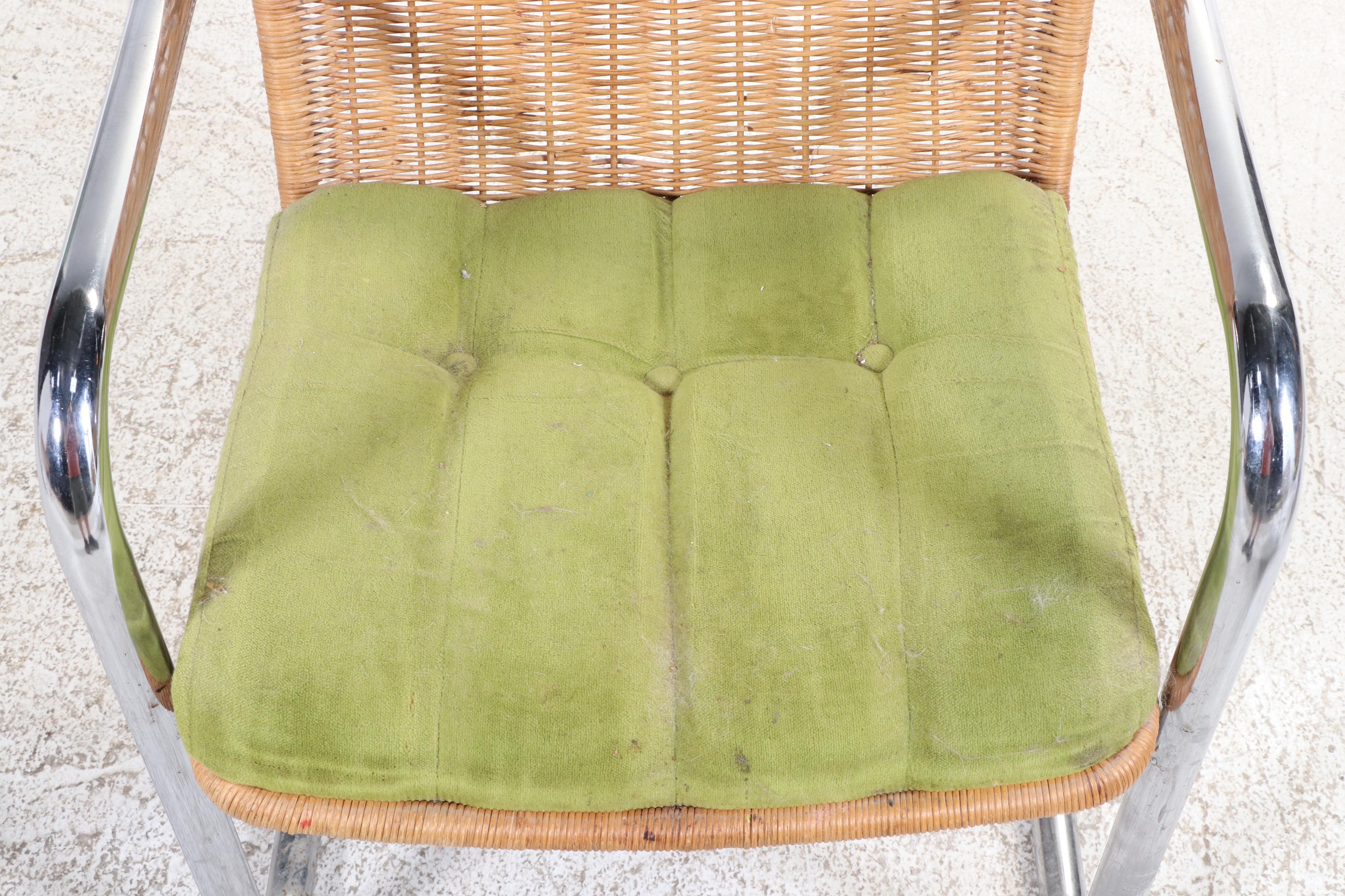 Chromcraft Chromed Metal and Wicker Dining Set, 1970s