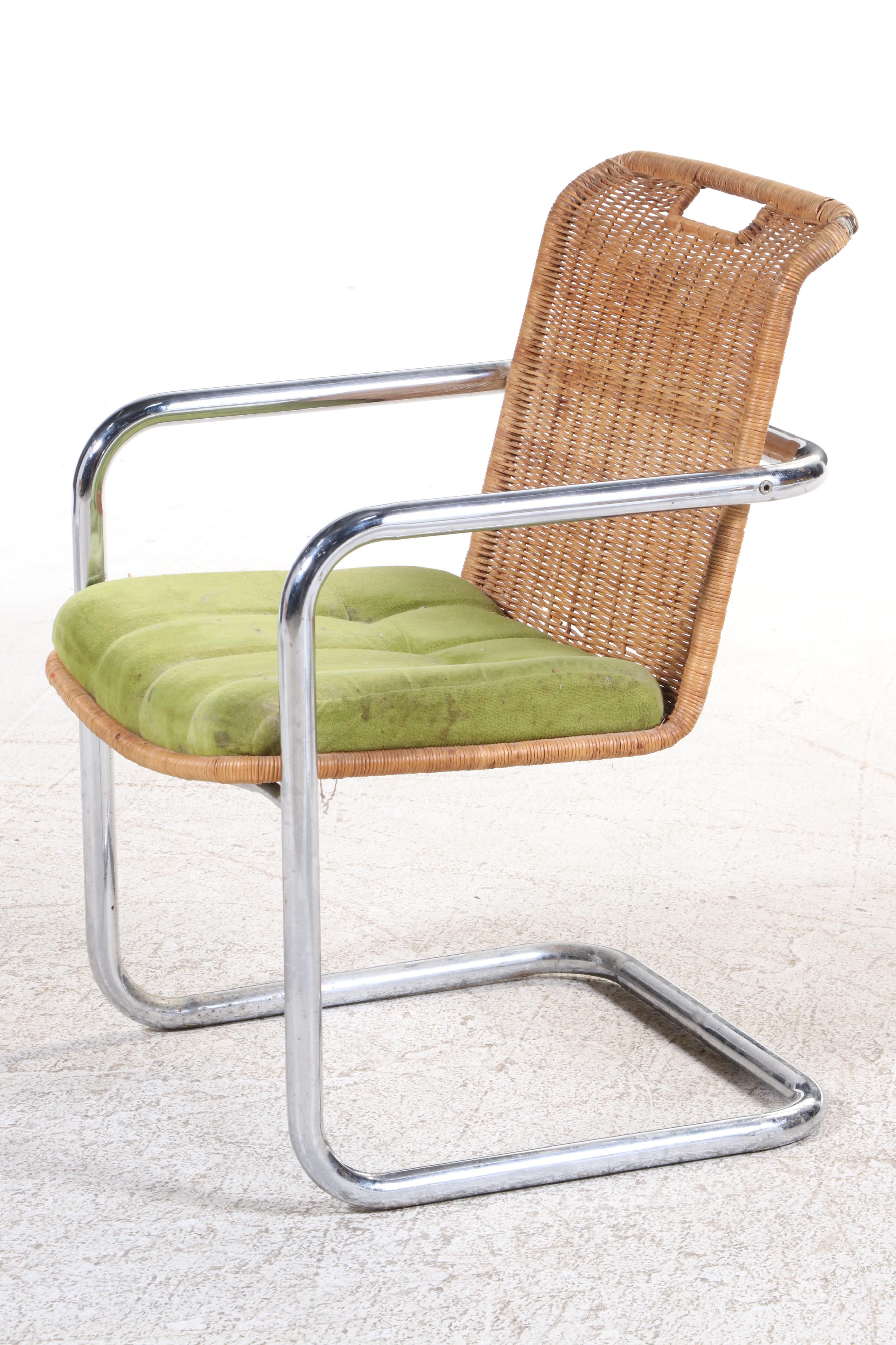 Chromcraft Chromed Metal and Wicker Dining Set, 1970s