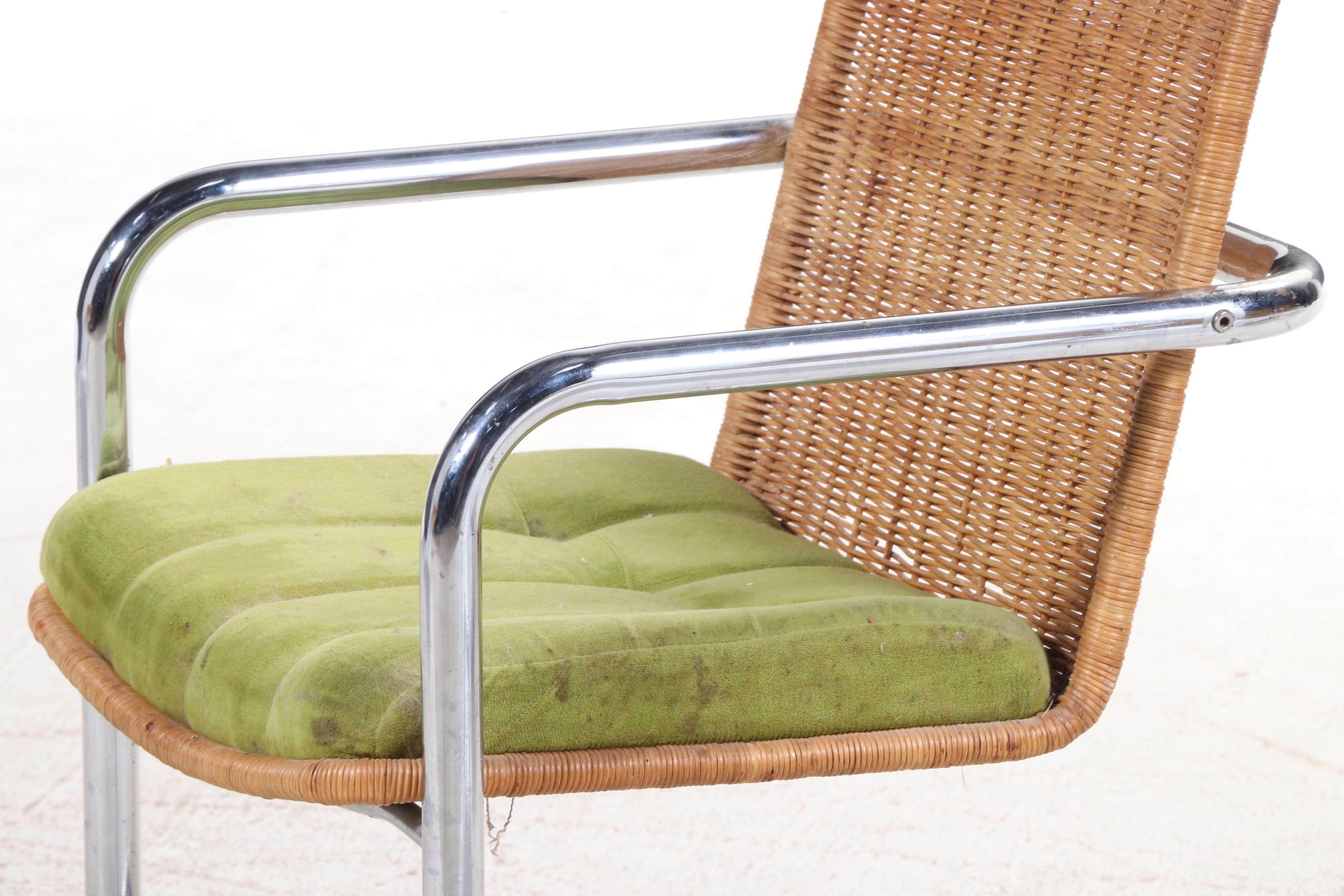 Chromcraft Chromed Metal and Wicker Dining Set, 1970s