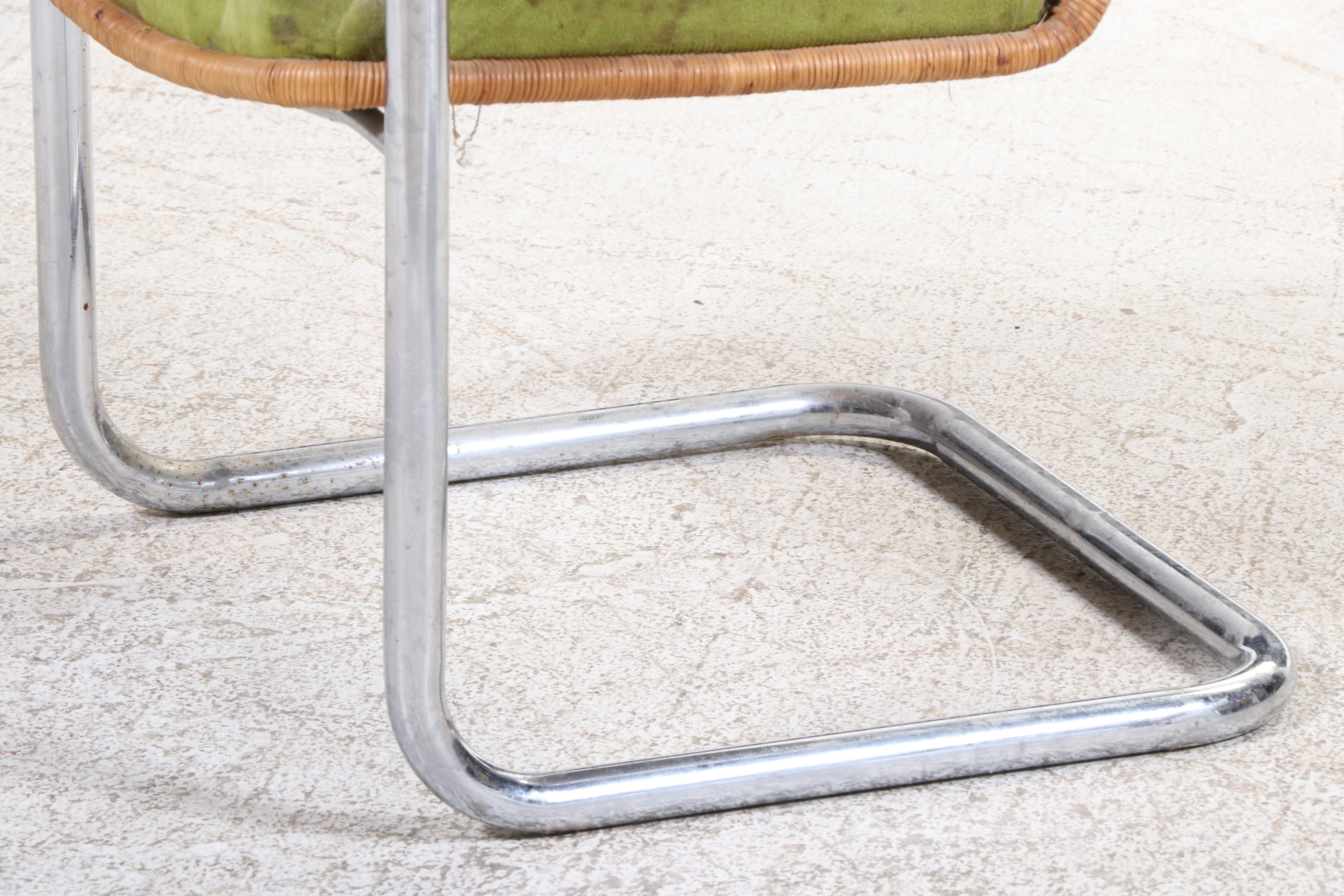 Chromcraft Chromed Metal and Wicker Dining Set, 1970s