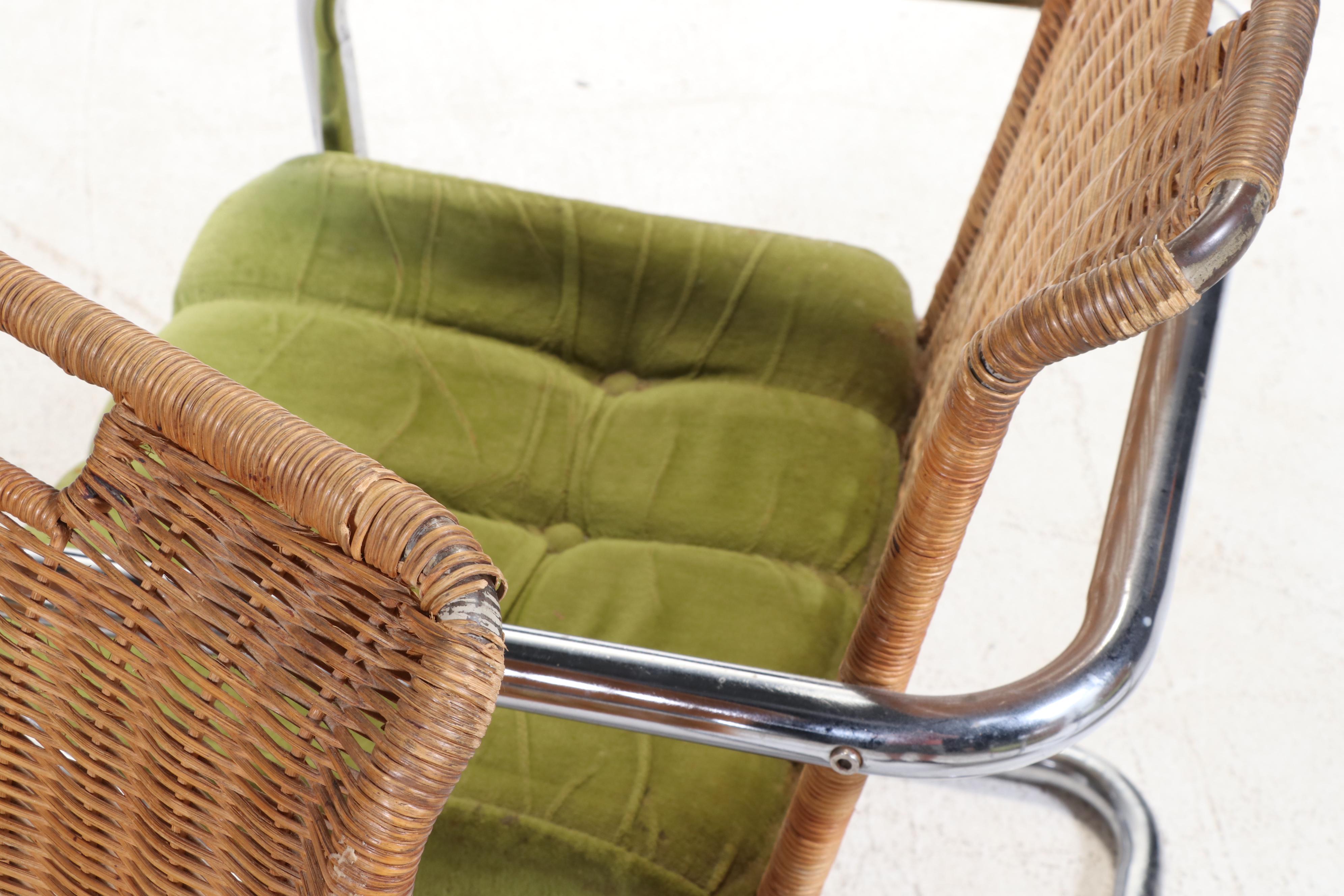 Chromcraft Chromed Metal and Wicker Dining Set, 1970s