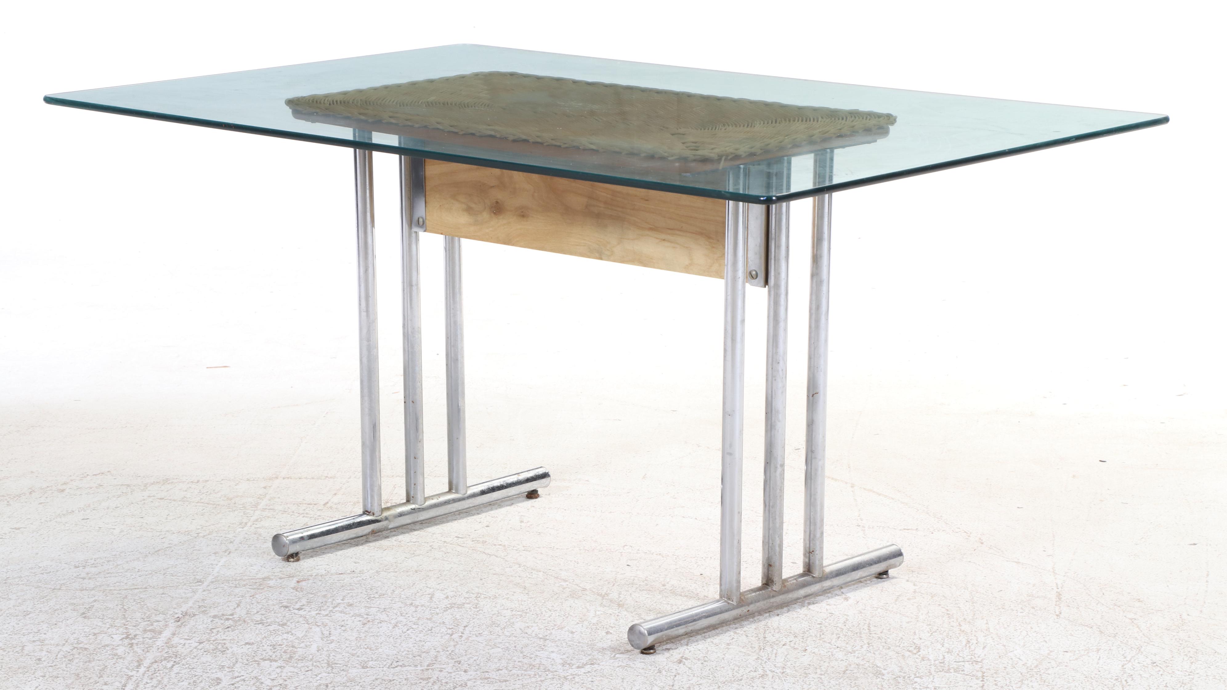 Chromcraft Chromed Metal and Wicker Dining Set, 1970s