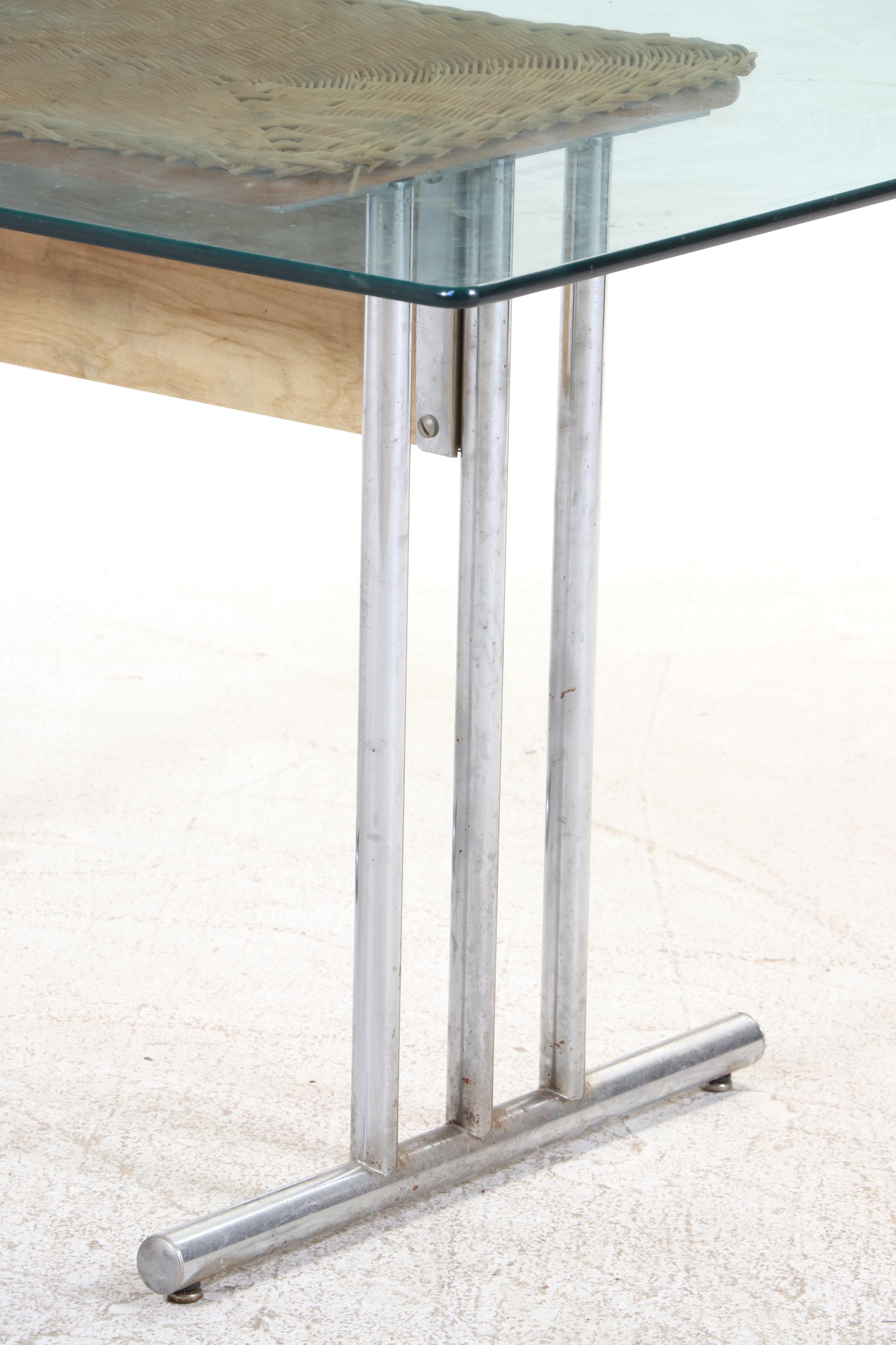 Chromcraft Chromed Metal and Wicker Dining Set, 1970s