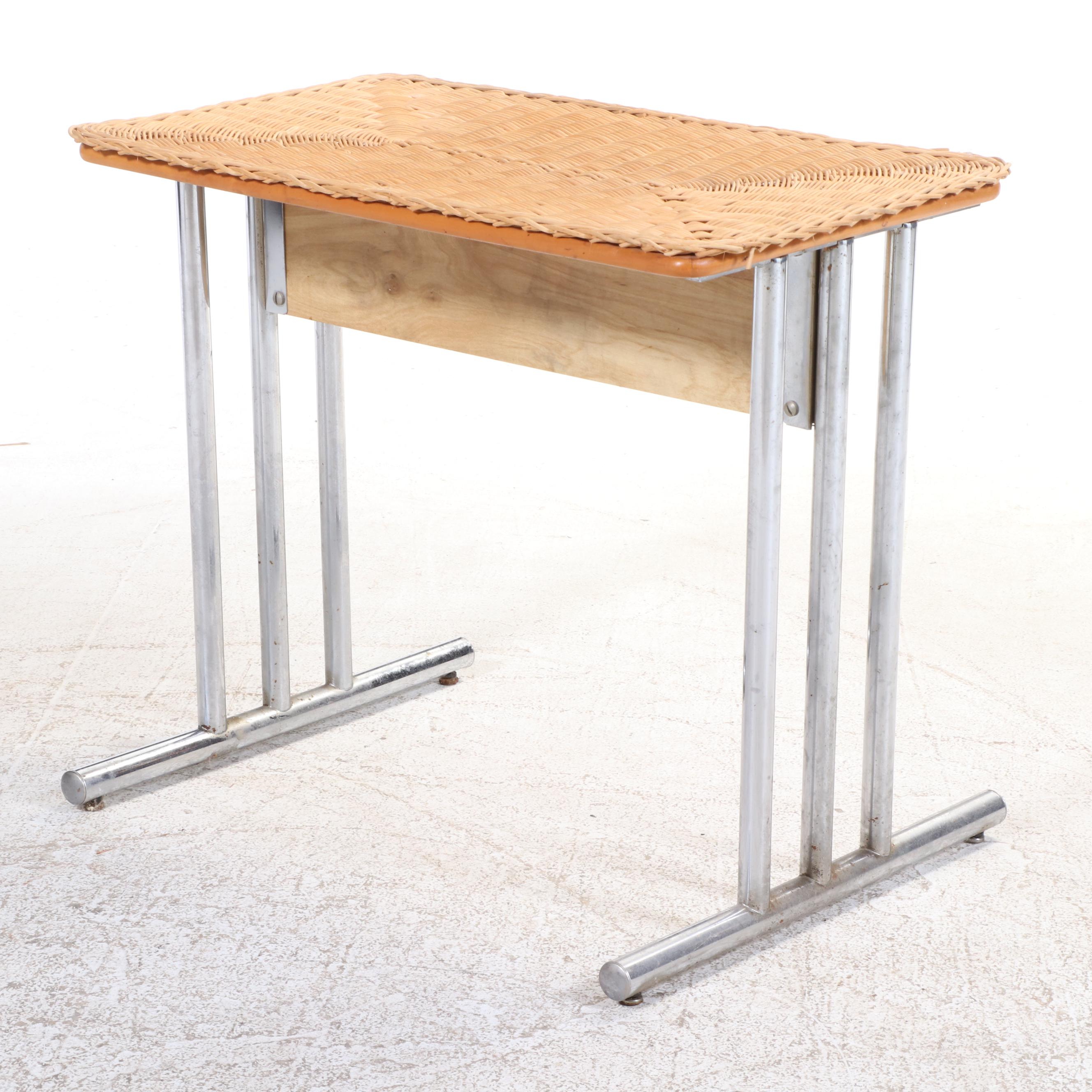 Chromcraft Chromed Metal and Wicker Dining Set, 1970s