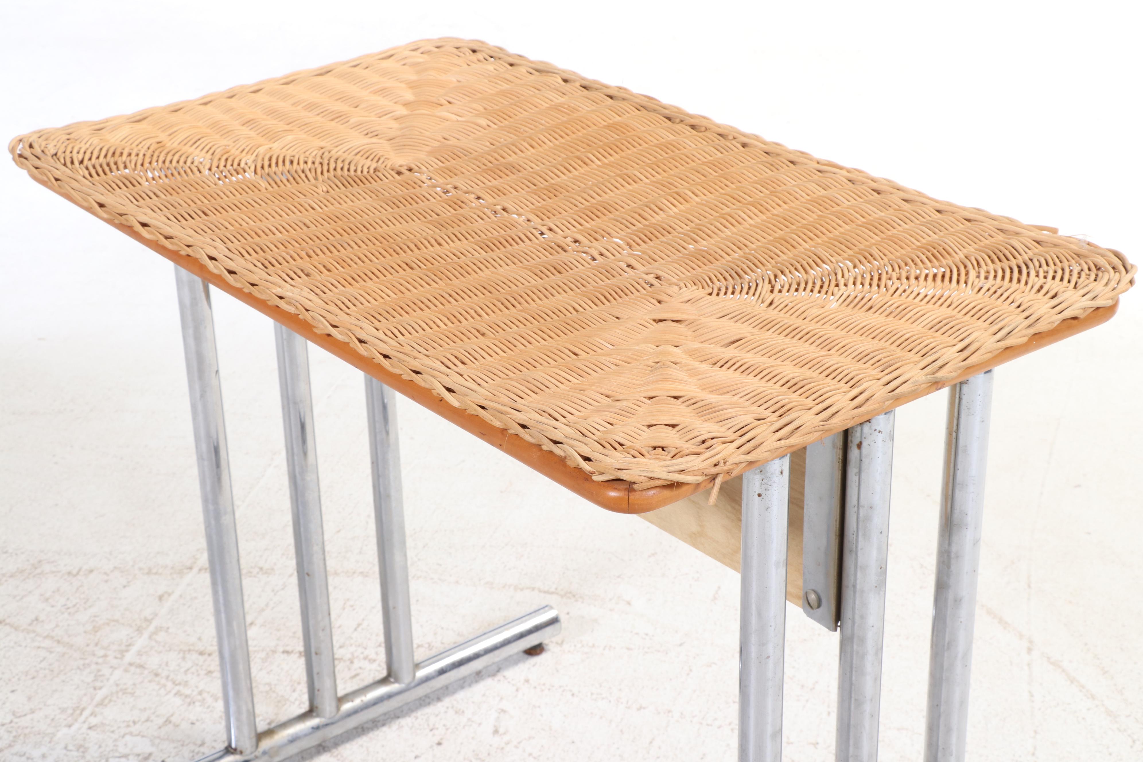 Chromcraft Chromed Metal and Wicker Dining Set, 1970s