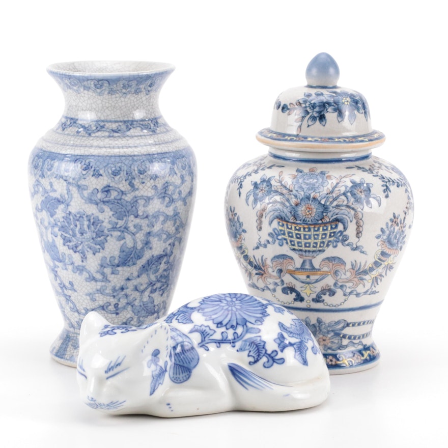 Chinese Style Vase, Ginger Jar and Sleeping Cast Figurine