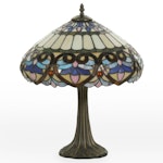 Art Nouveau Style Slag Glass and Bronzed Metal Table Lamp