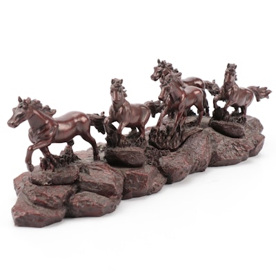 Running Horses Resin-Cast Sculptural Group