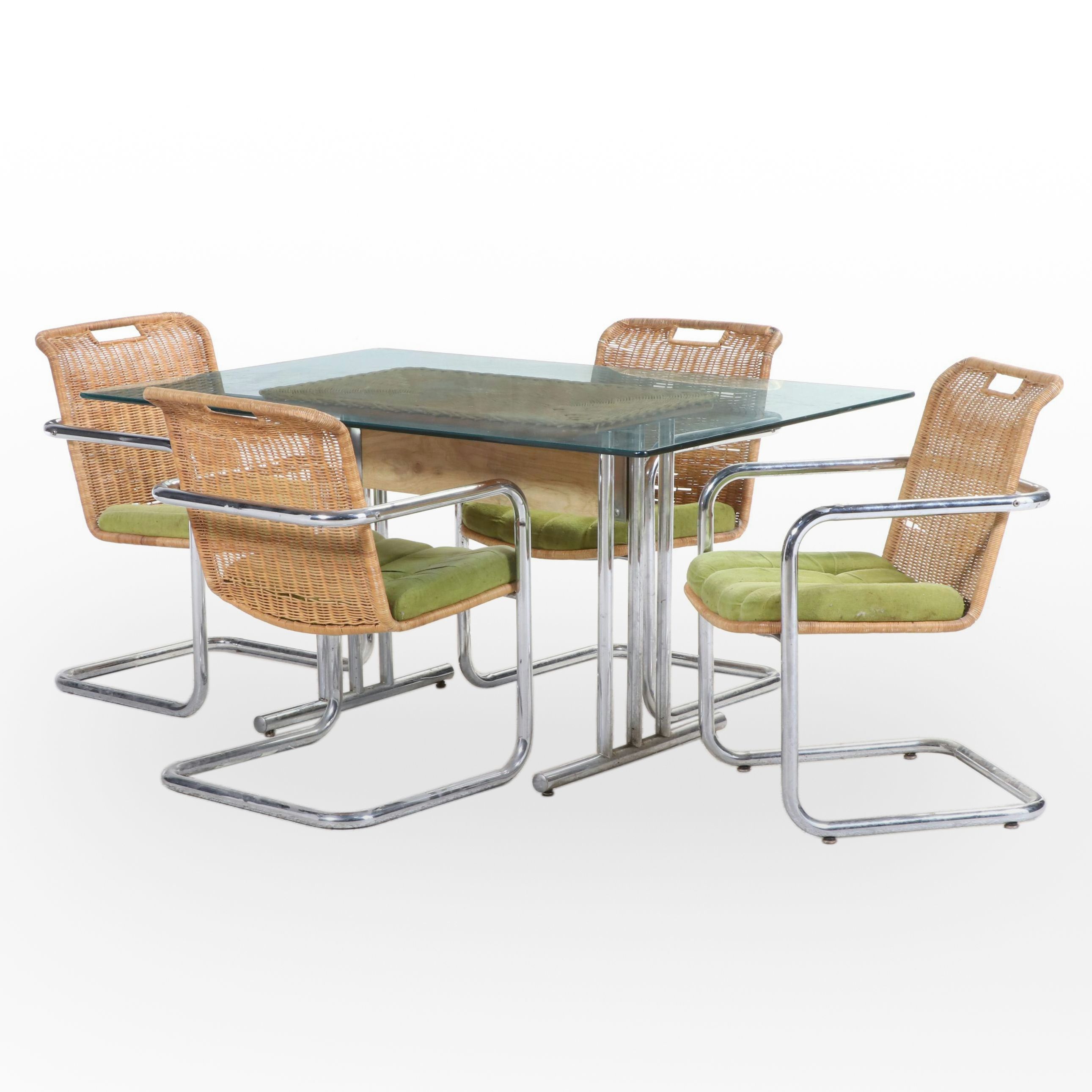 Chromcraft Chromed Metal and Wicker Dining Set, 1970s
