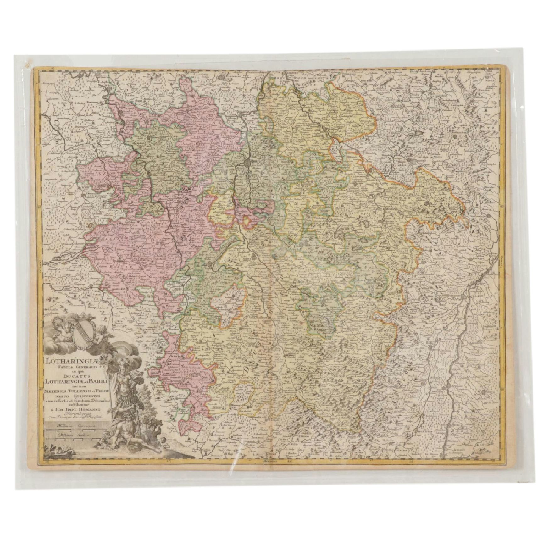 Johann Baptiste Homann Hand-Colored Engraved Map "Lotharingiae", 18th Century