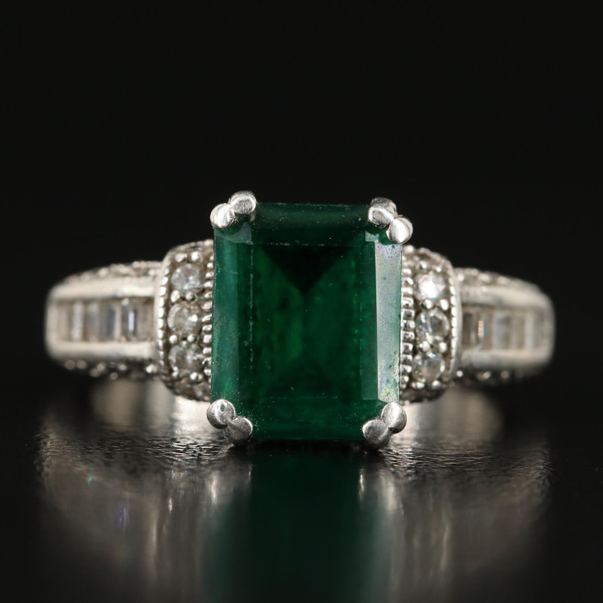 Sterling Emerald and CZ Ring